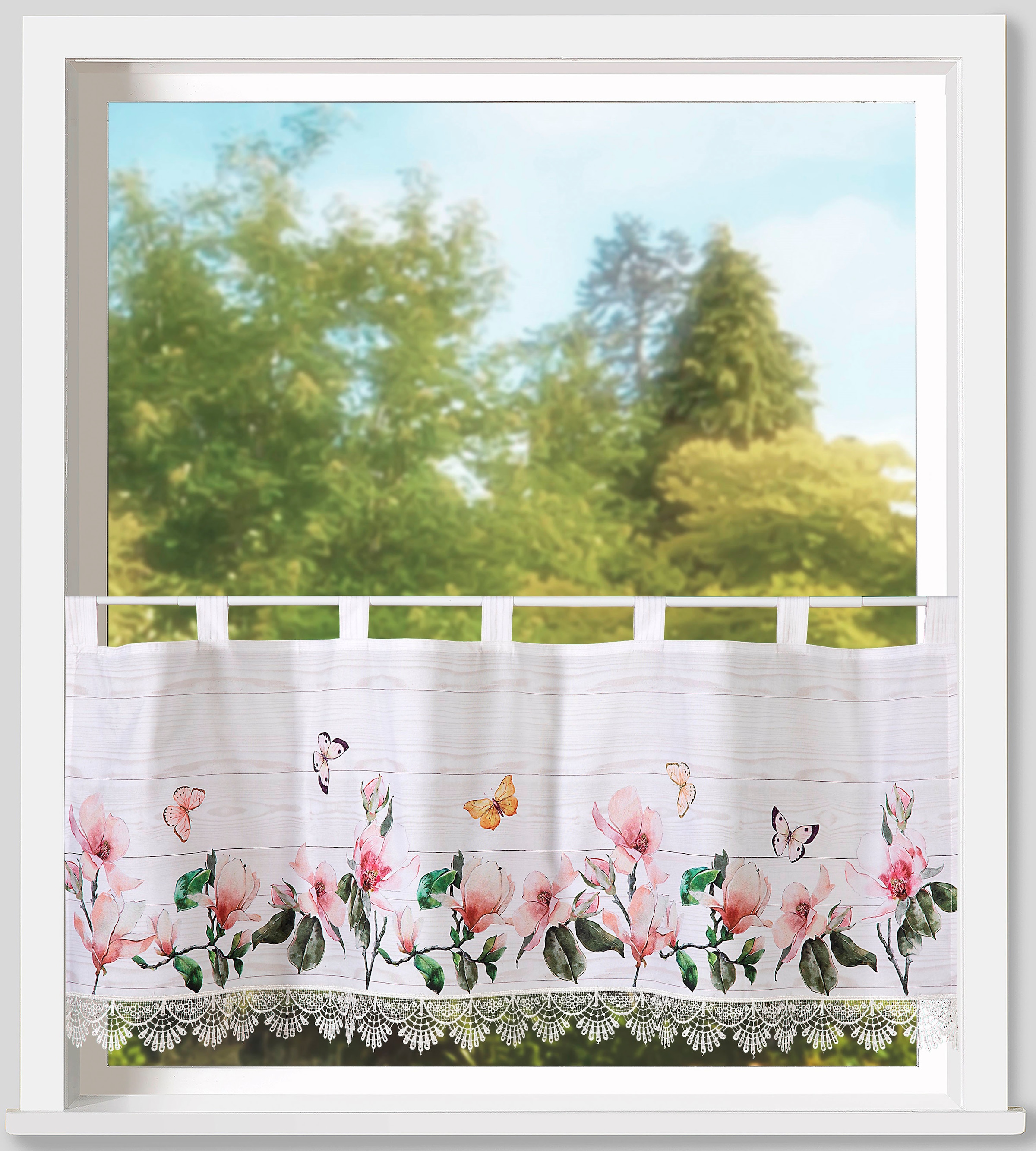 Image of Weckbrodt Scheibengardine "Thalia" Schlaufen 1 Stk. tlg. Bistro, Microsatin, Makramee-Borte, HxB 45x120cm, Gardine, Store