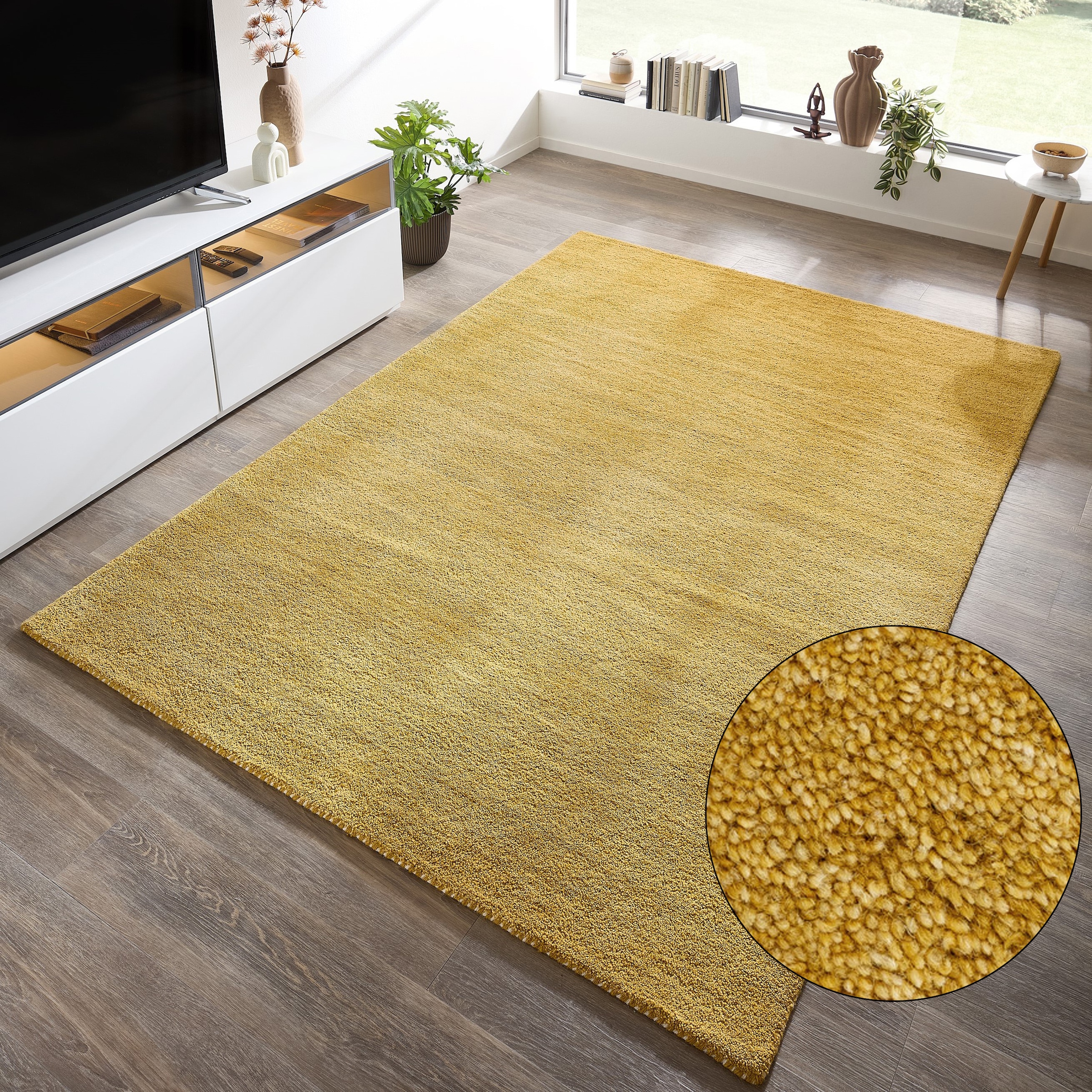 THEKO Wollteppich »Gabbeh Uni, Handgefertigt, meliert, auch als Läufer erhältlich, Wolle« rechteckig 14 mm Höhe Schlafzimmer, Wohnzimmer, Esszimmer, auch als Läufer oder rund