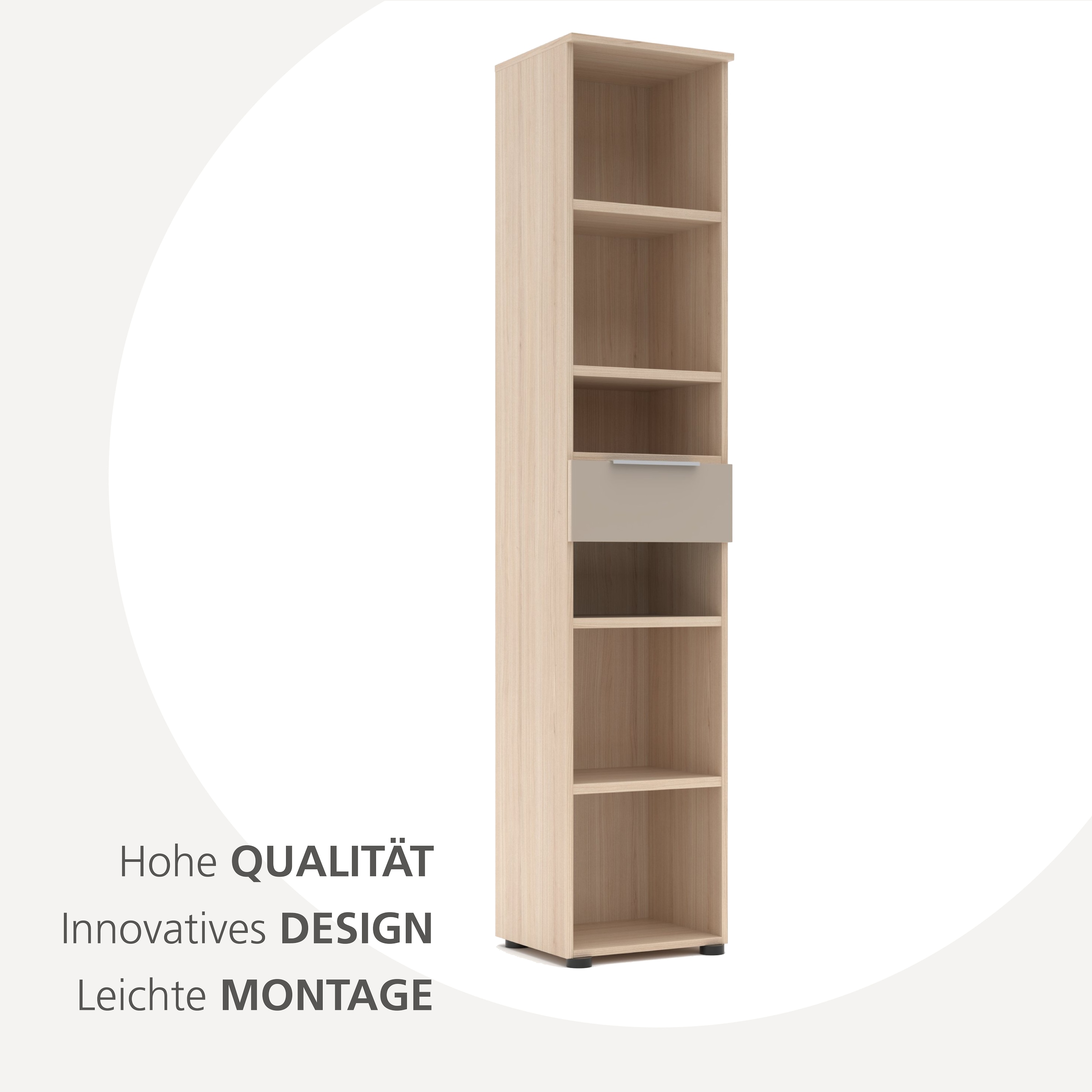 Innostyle Étagère à dossiers »Büroregal Santorin, 40x 198x 38 cm (B/H/T)« 1 cuis tlg. 1 tiroir, 6 compartiments ouverts, softclose, poignée métal