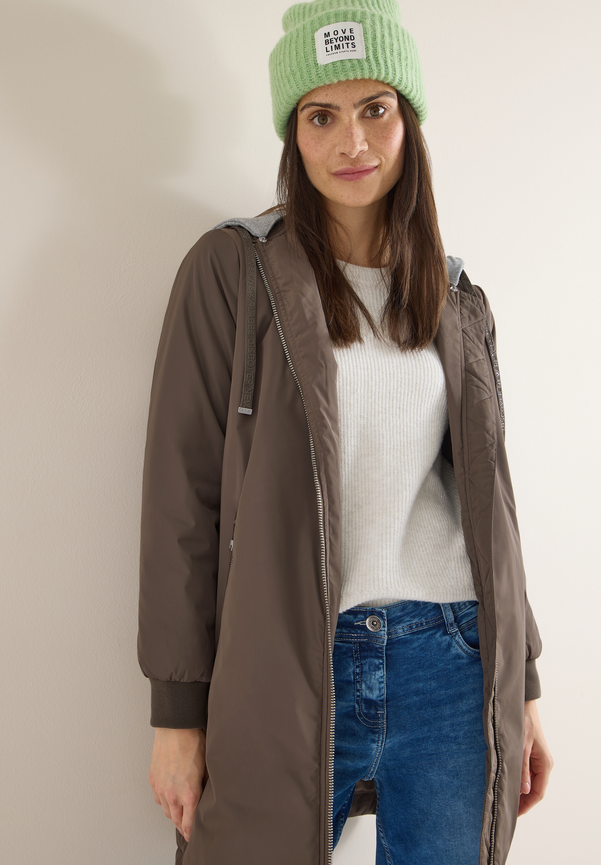Image of Cecil Langjacke mit Kapuze mit Reissverschlusstasche am Ärmel, mit Kapuze aus Sweatmaterial