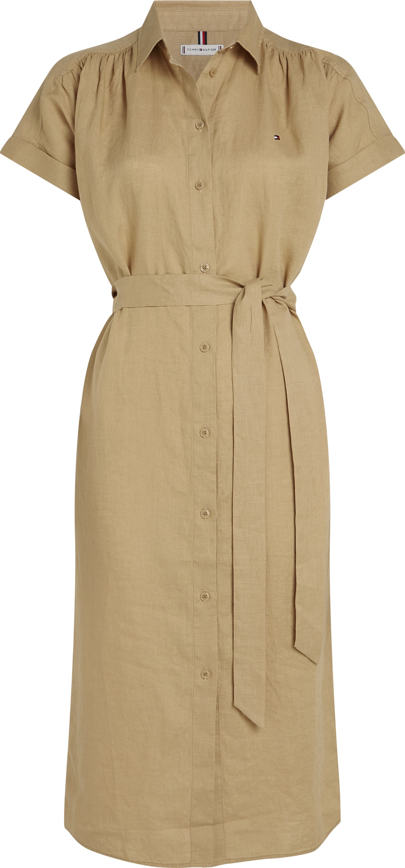 Tommy Hilfiger Hemdblusenkleid »ESS LINEN BELTED S/S MIDI DRESS«, mit Gürtel, mit Ärmelaufschlag,kühlendes Premium Leinen