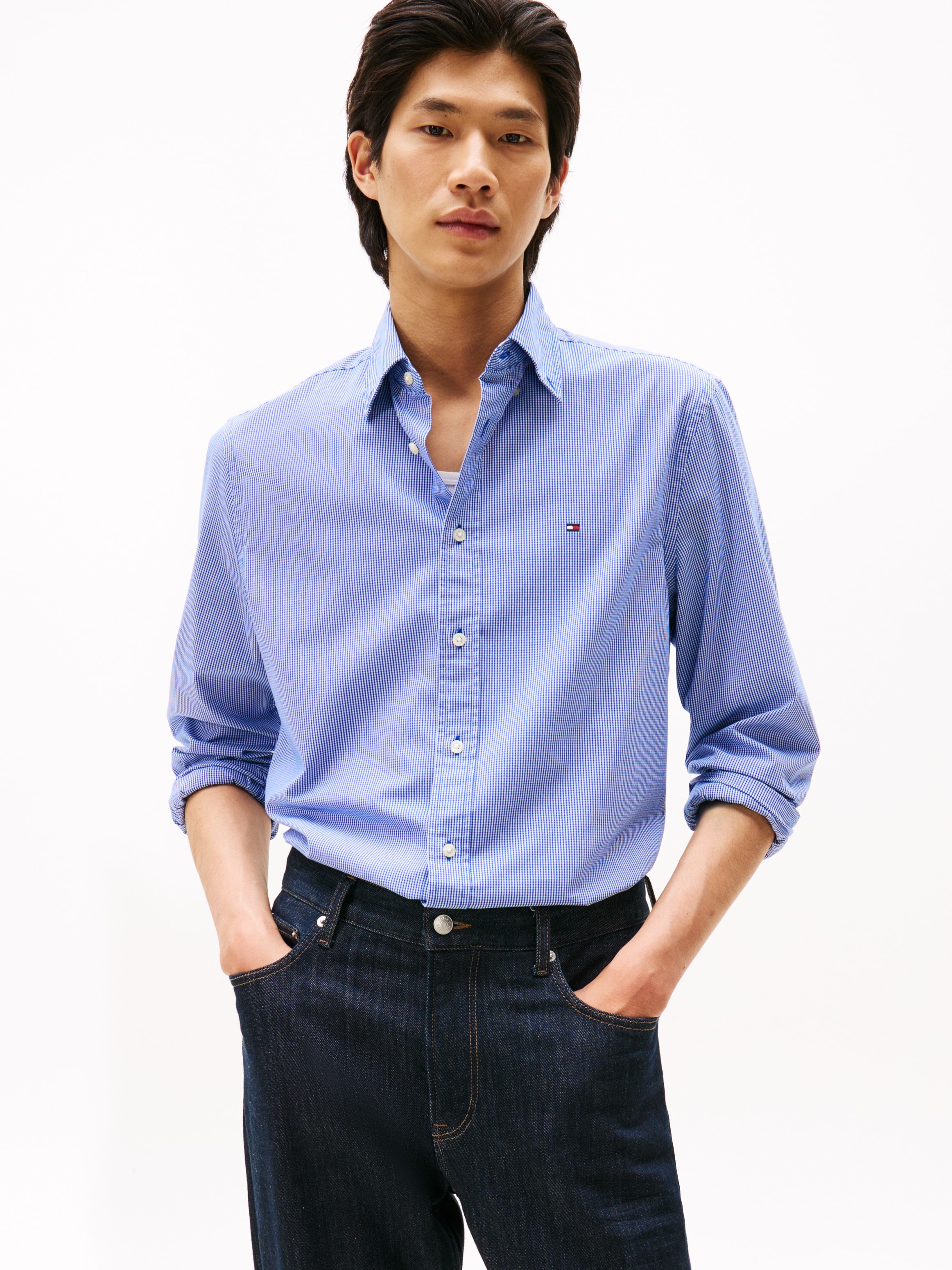 Image of Tommy Hilfiger Langarmhemd "FLEX POPLIN MICRO GINGHAM" mit Vichy Karo, Button-down-Kragen, Regular Fit