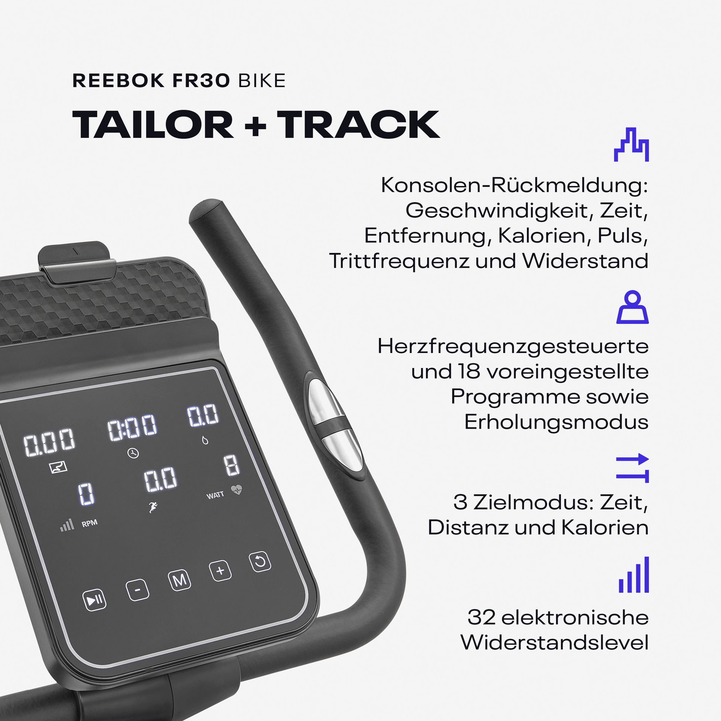 Reebok Ergometer »FR30«, (mit Tablet-Halterung und integr. Lautsprechern), Schwungmasse ca. 4,5 kg, 18 Widerstandsstufen