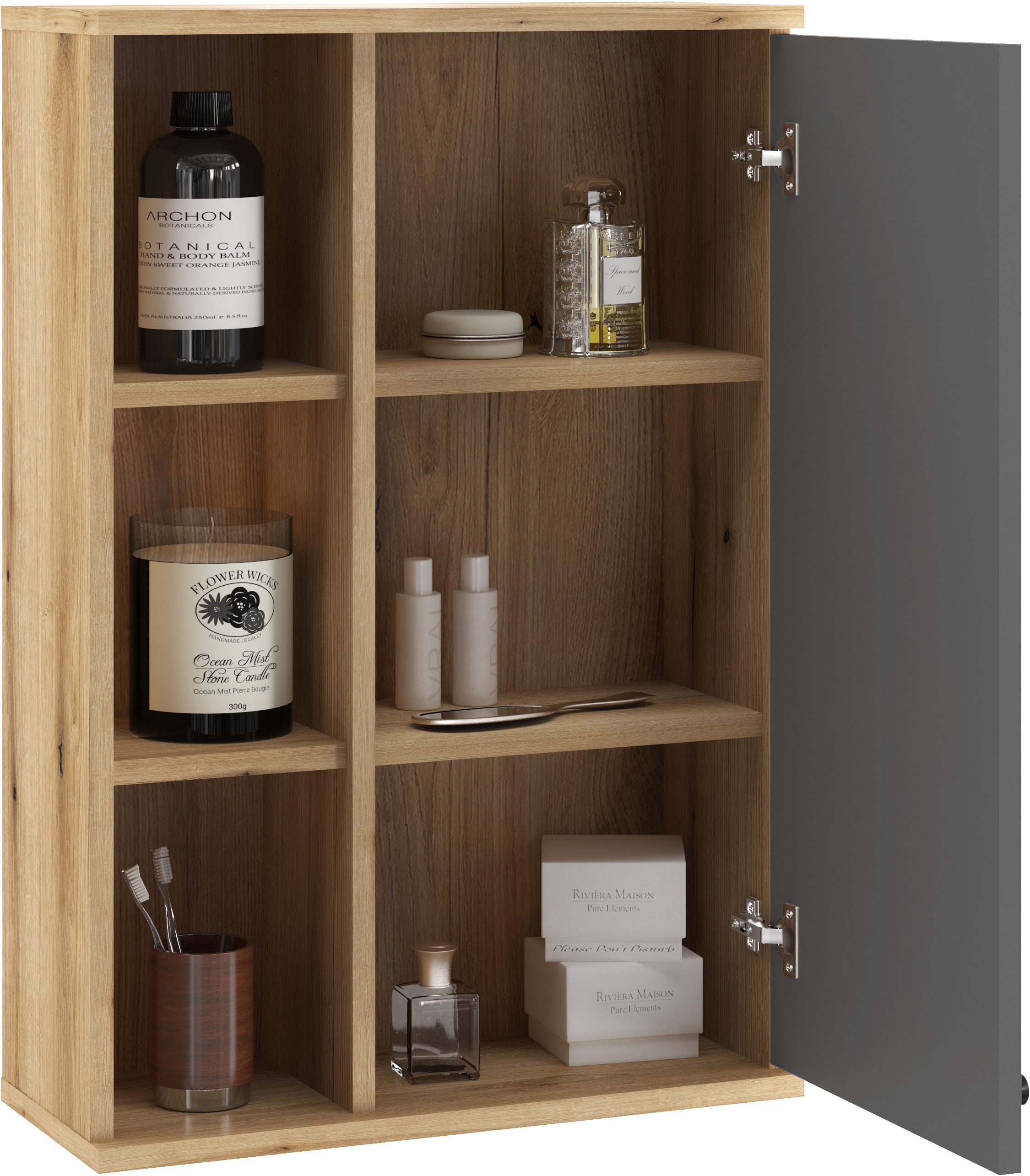 Home affaire Hängeschrank »Oslo, Badschrank mit Knopfgriff, Wandschrank im skandinavischen Design« in der Türfarbe Weiss oder Grau verfügbar, ausreichend Stauraum