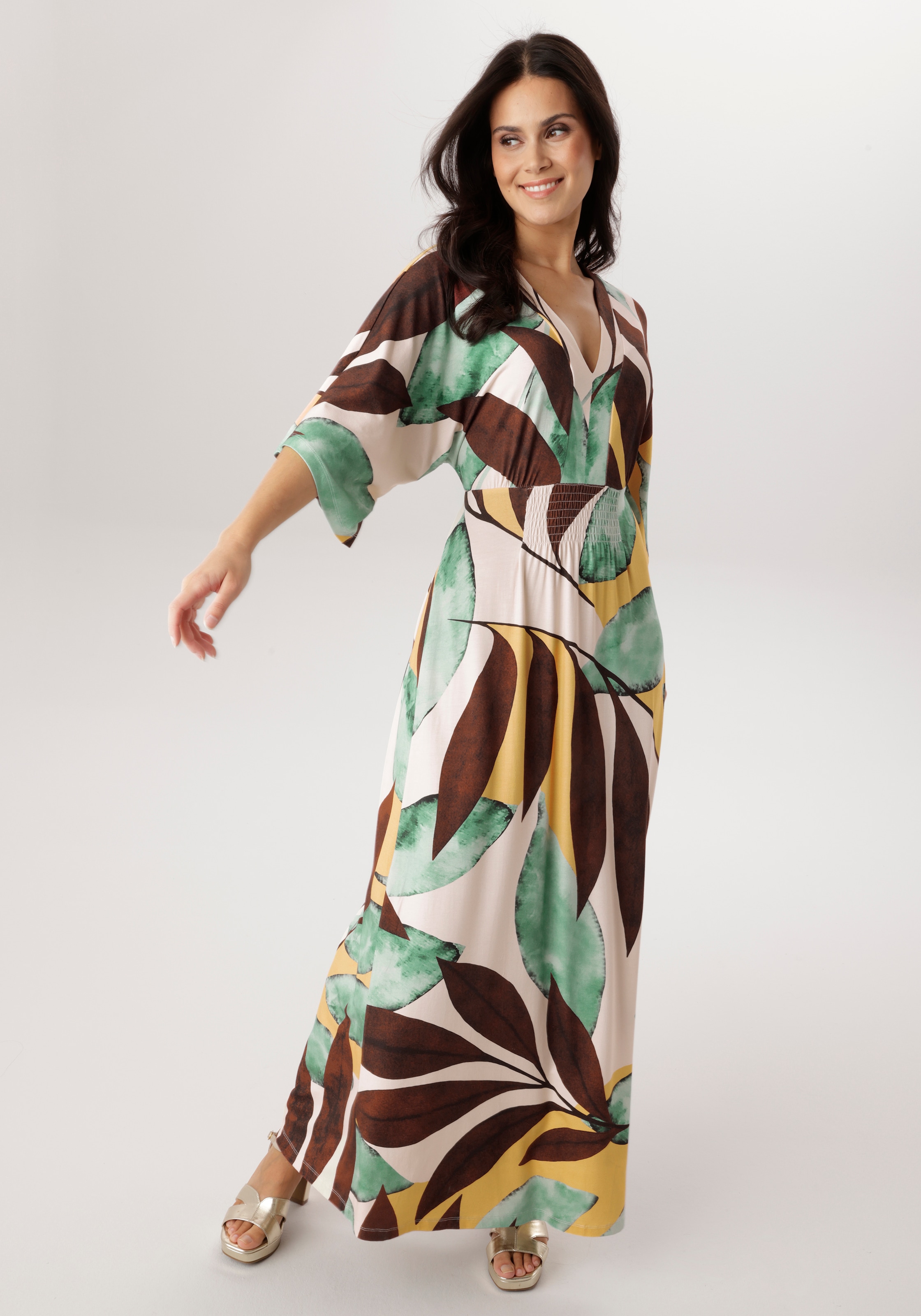 Aniston SELECTED Maxikleid mit weiten, 3/4-langen Ärmeln - NEUE KOLLEKTION