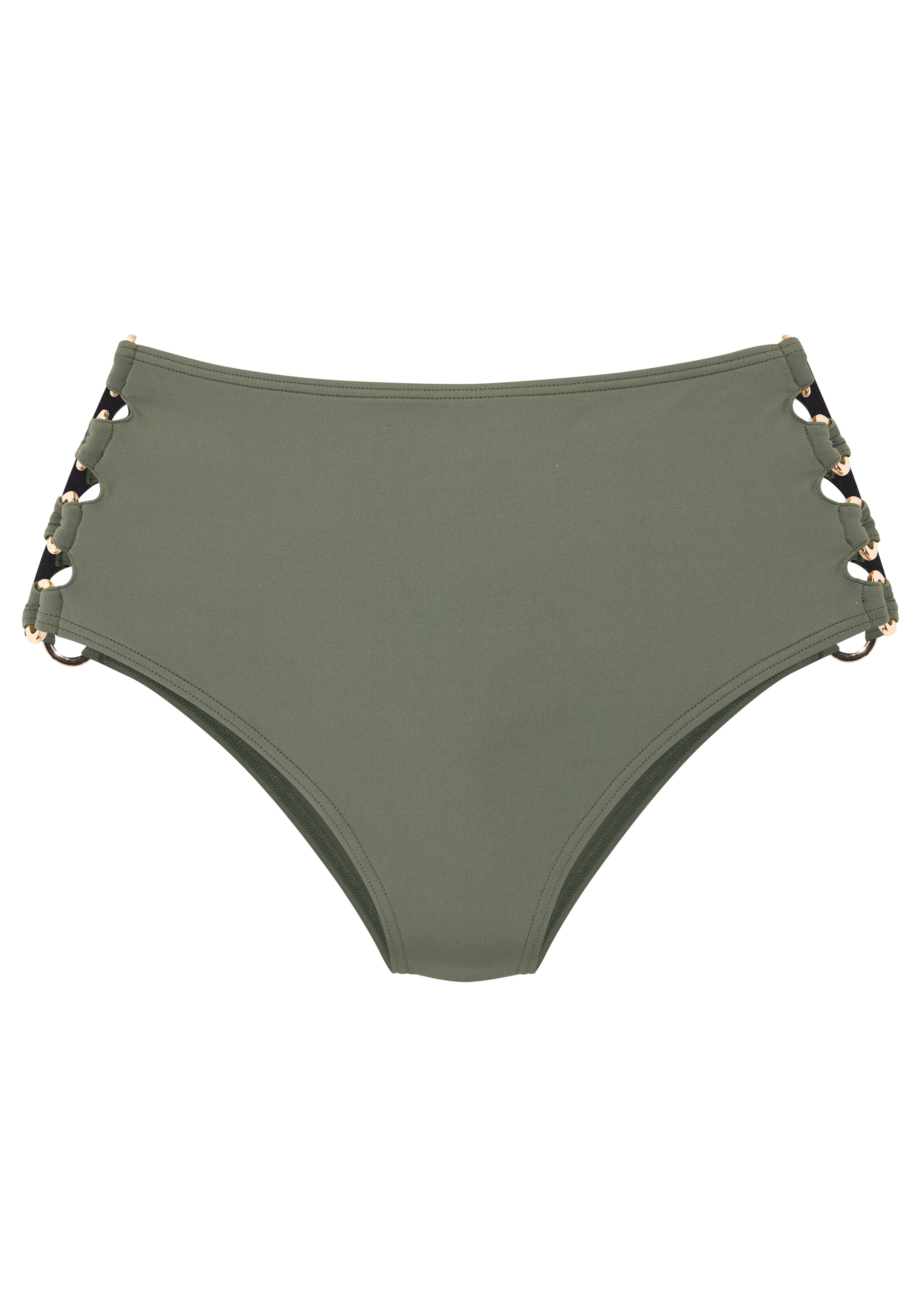 LASCANA Highwaist-Bikini-Hose »Italy«, Goldfarbene Zierringe