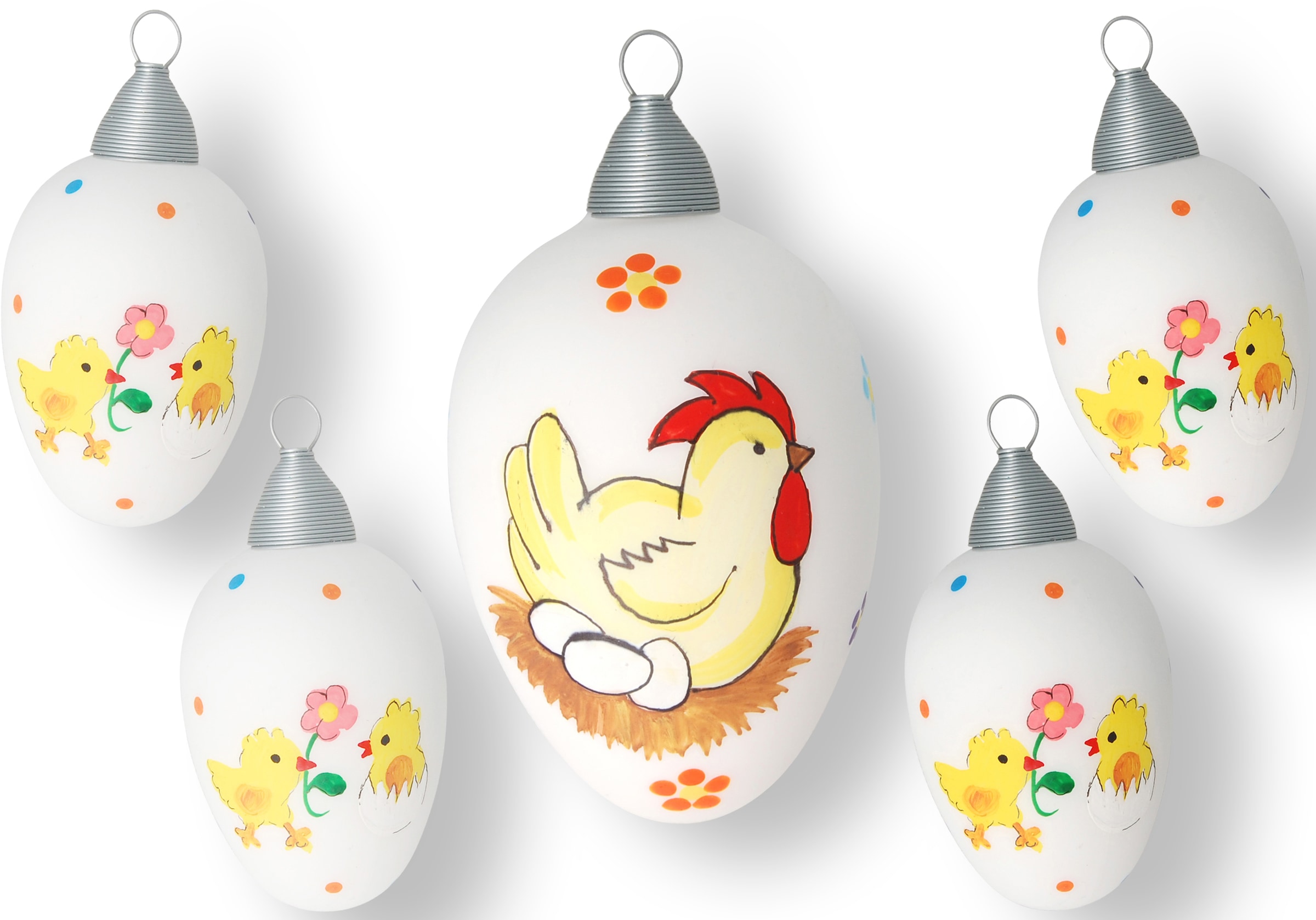Image of Krebs Glas Lauscha Osterei "Henne mit Eiern und Küken, Osterdekoration, Frühling" Mundgeblasenes und handbemaltes Glas, Made in Germany