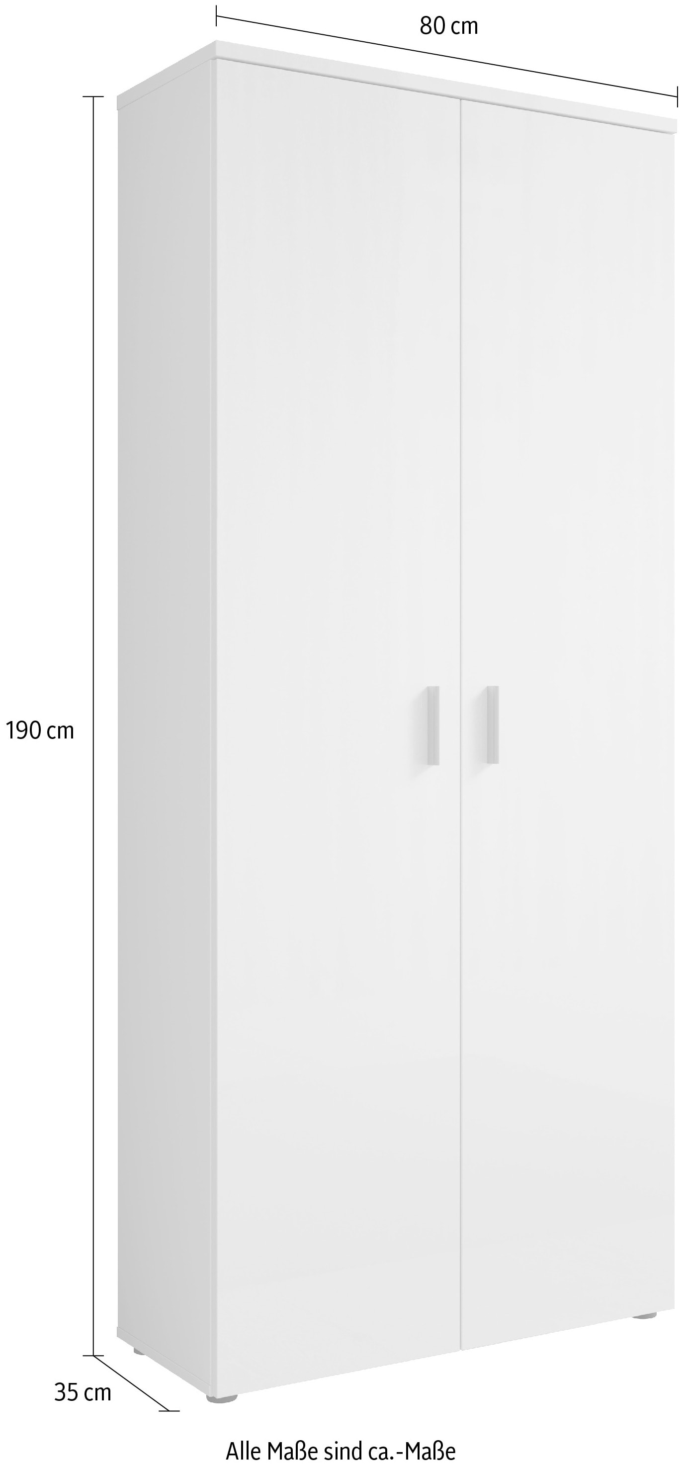 HBZ Armoire à chaussures »Lincoln mit Spiegel, BxHxT 80x190x35 cm« 1 cuis tlg. Schuhschrank mit 2 Spiegeltüren, 9 Einlegeböden, 2 feste Böden