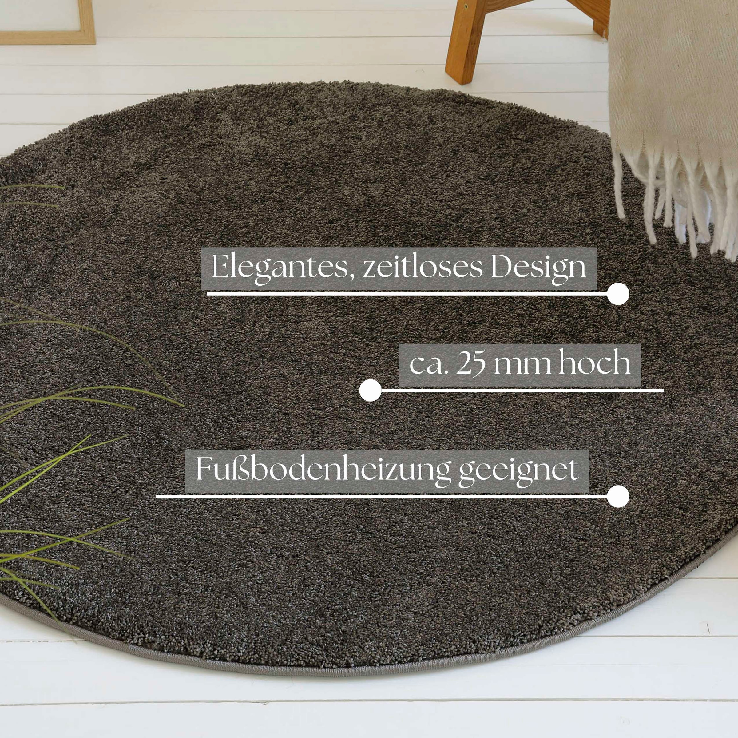 GOODproduct Tapis à poils longs »Yvaine« Rond 25 mm Höhe Langflor, Shaggy, dichter weicher Hochflor, meliert, Wohnzimmer