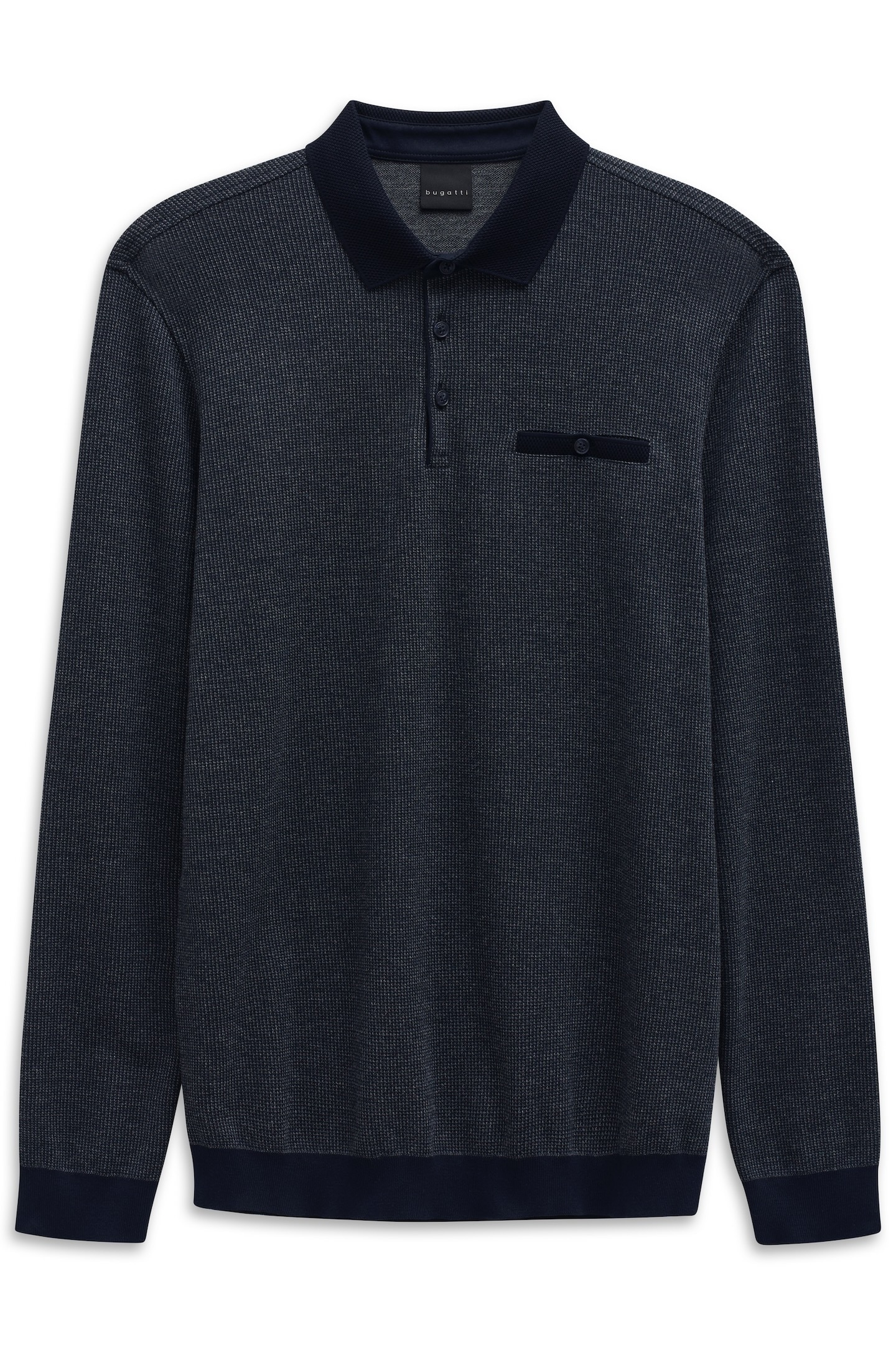 Image of bugatti Langarm-Poloshirt "Modern Fit" mit Brusttasche und Knopfleiste
