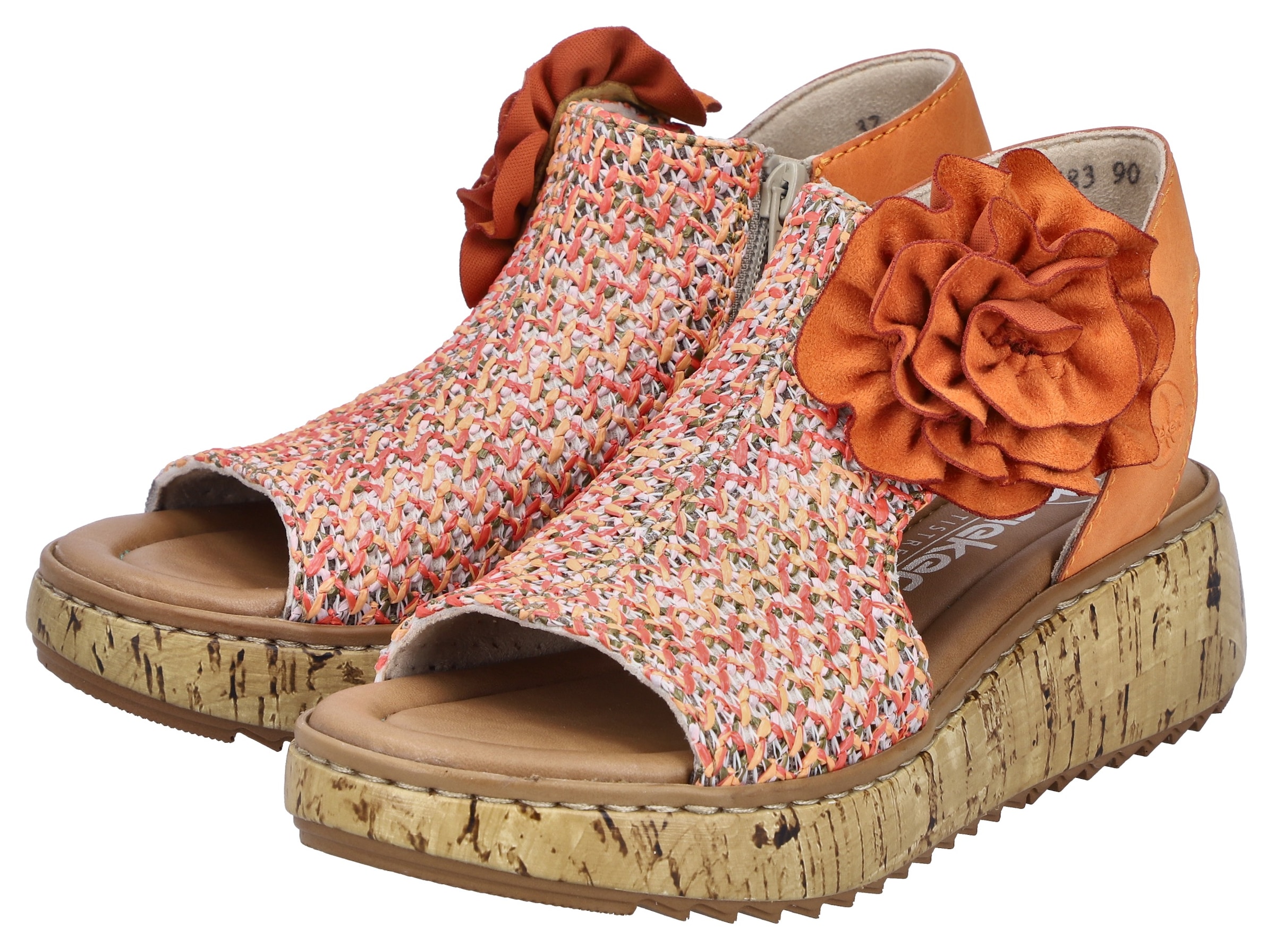 Image of Rieker Plateausandale Schaftsandale, Sommerschuh mit grosser Blüte und Innenreissverschluss