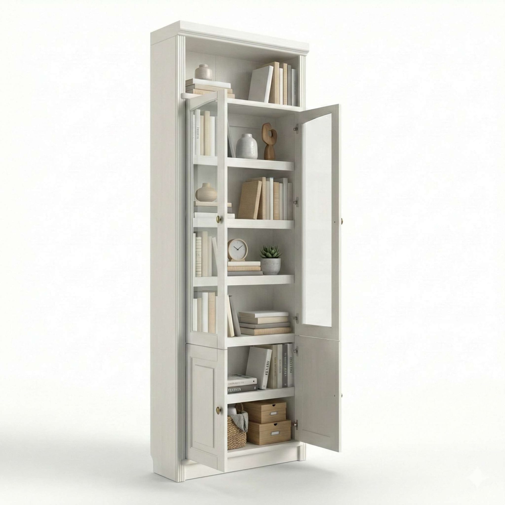 GOODproduct Vitrines »Soeren Regal mit 2 Glastüren und 2 Holztüren, B/TH: 80/29/220 cm« Kiefer FSC®-zertifiziert, 1 offenes Fach, 6 Fächer hinter den Türen