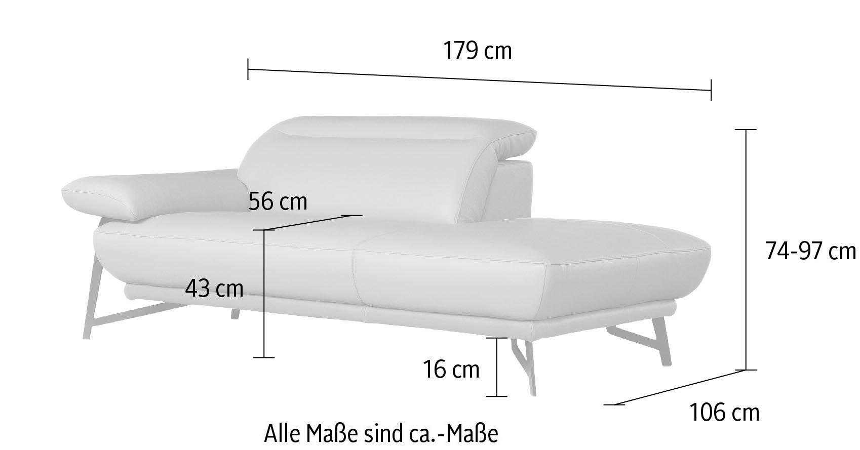 Egoitaliano Ottomane »Anais, erstklassiges Designsofa, Breite 179 cm, Fussfarbe chrom« Kopfteil verstellbar, Luxus-Microfaser Lederoptik, gelb
