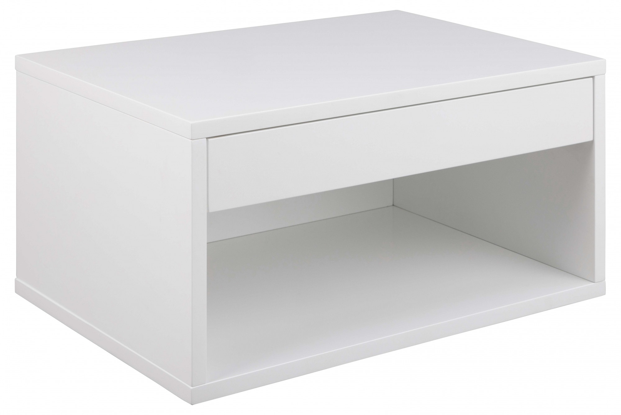 Image of ACTONA GROUP Nachttisch "Cholet Nachtkommode" Nachtschrank, weiss lackiert, Schublade, offenem Fach, Wandbefestigung
