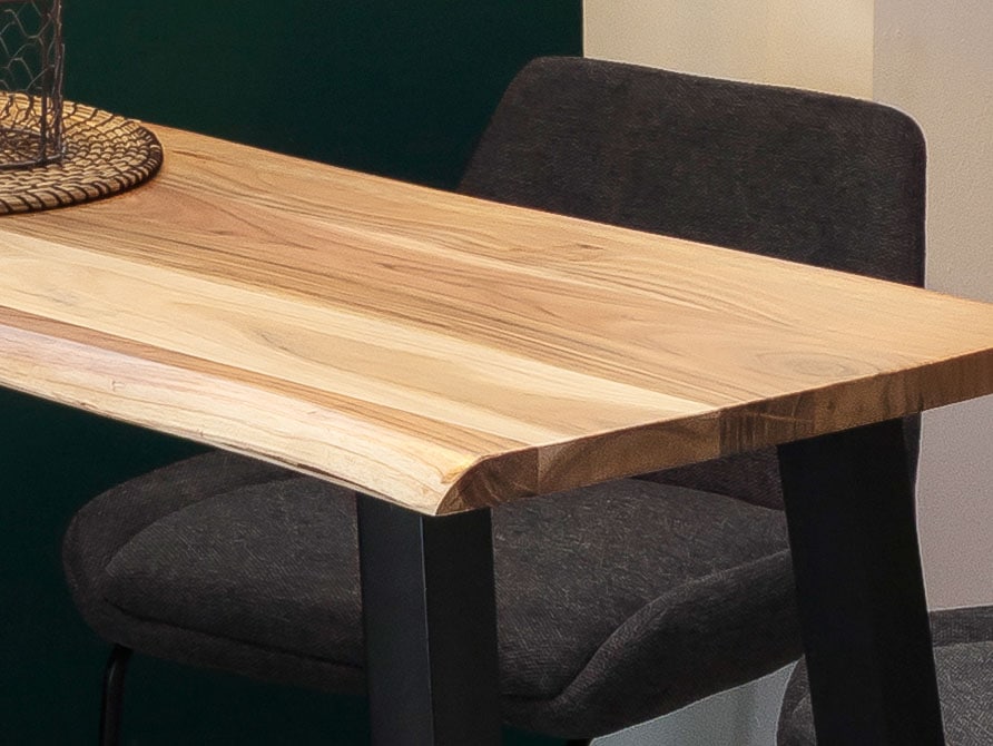 SIT Table de bar »Akazie Baumkante mit Stahlgestell antikschwarz« Bord naturel d'arbre en acacia massif à l'état naturel