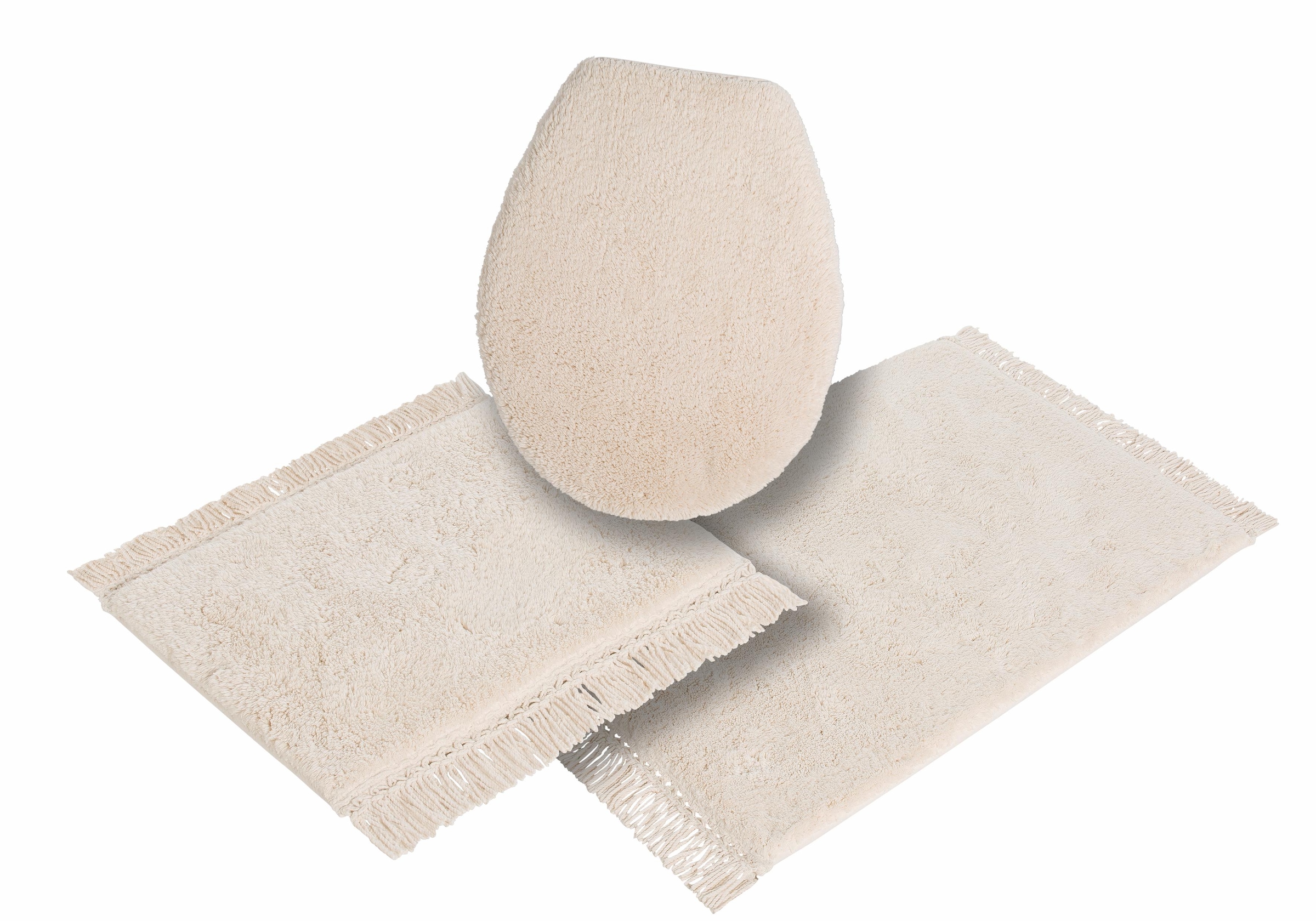 my home Badematte »Finca, Badvorleger, Badezimmer Teppich«, rutschhemmend beschichtet, fussbodenheizungsgeeignet-strapazierfähig, Fransen, Boho, Badteppich, Bio-Baumwolle, auch als 3 teiliges Set