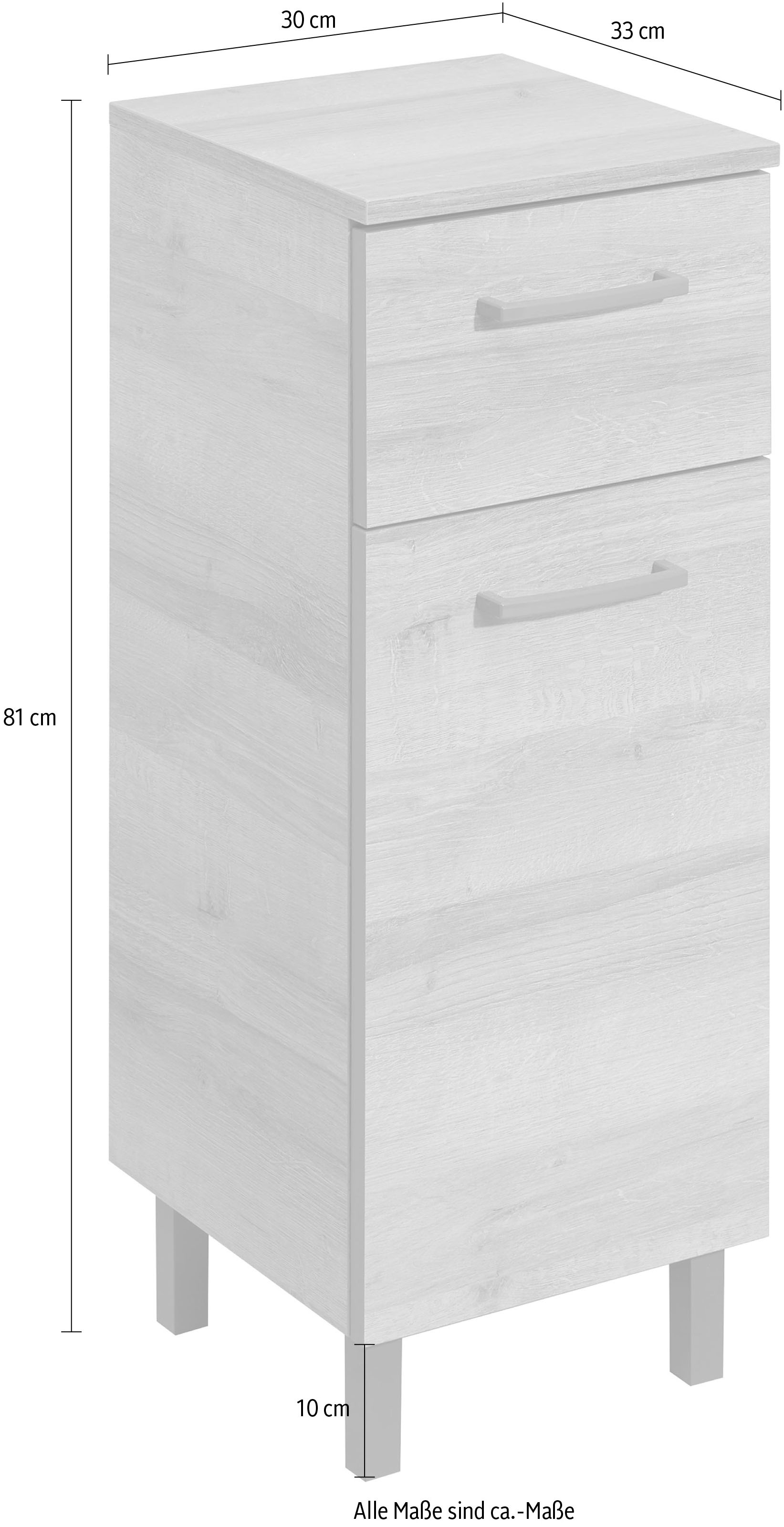 Saphir Unterschrank »Quickset 919 Badschrank mit 1 Tür, 1 Schublade, 30 cm breit« Badezimmermöbel, Riviera Eiche quer Nachbildung, Griffe in Grau