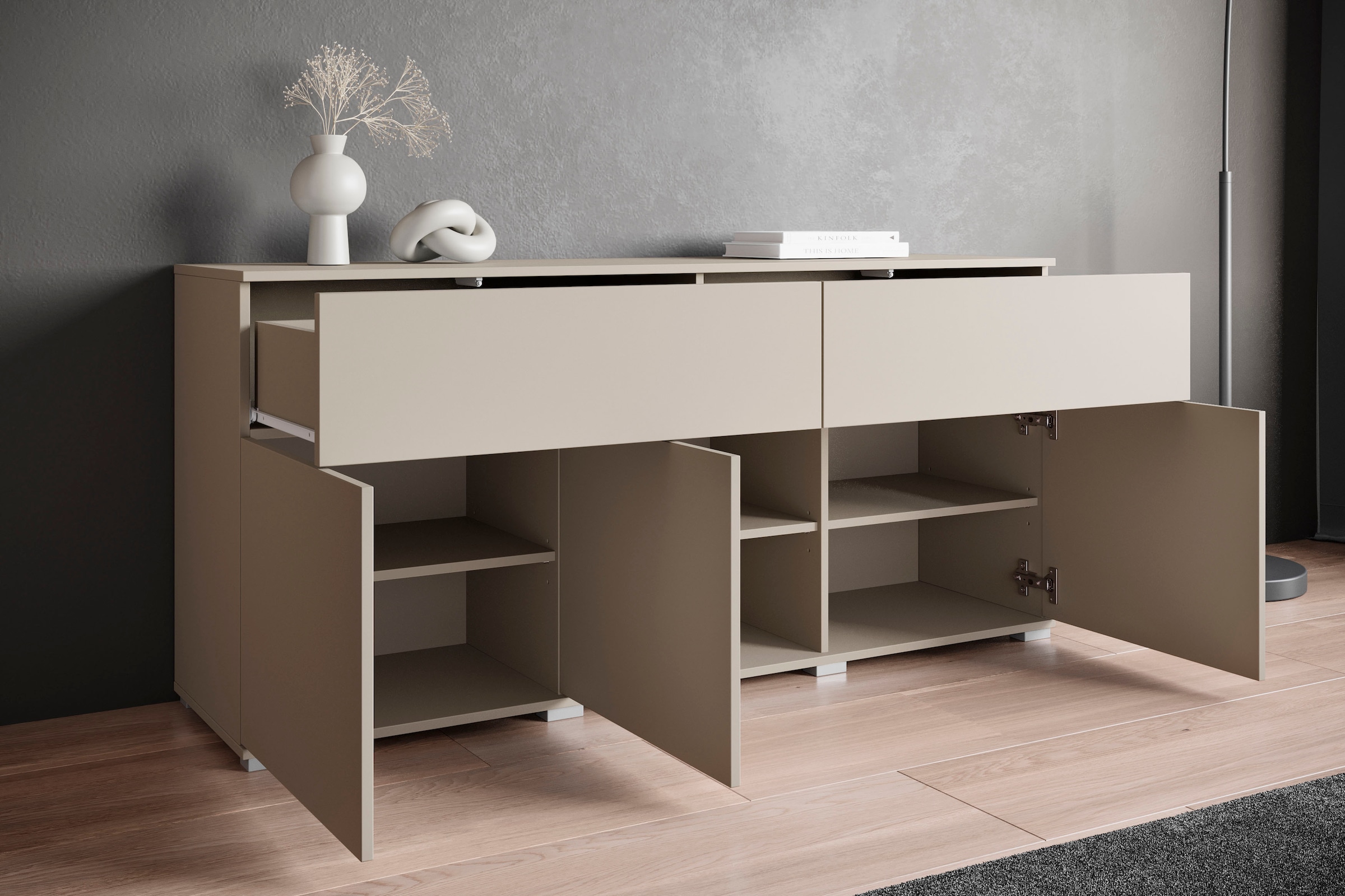 GOODproduct Sideboard »Kenia, Kommode mit 3 Türen und 2 Schubladen, 150 cm breit« 1 Stk. tlg. Griffloses Design mit Push-to-Open und verstellbaren Einlegeböden
