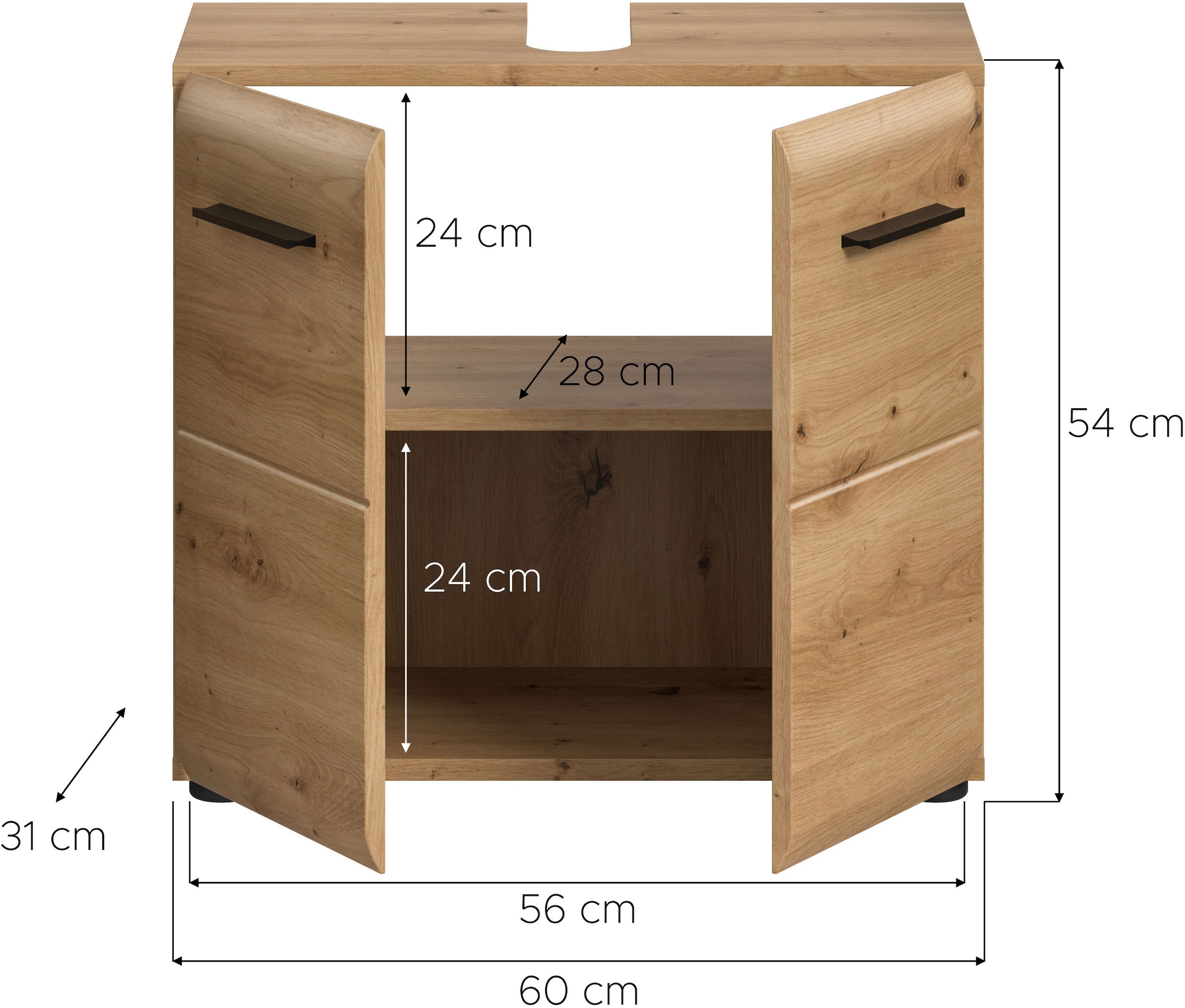 INOSIGN Waschbeckenunterschrank »FLORENZ, TOPSELLER!, Breite 60cm, 1 Einlegeboden, 2 Fächer« TOPSELLER!, 1 Stk. tlg. mit Siphonausschnitt, Badmöbel, Badschrank, Schrank, Kommode, Bad