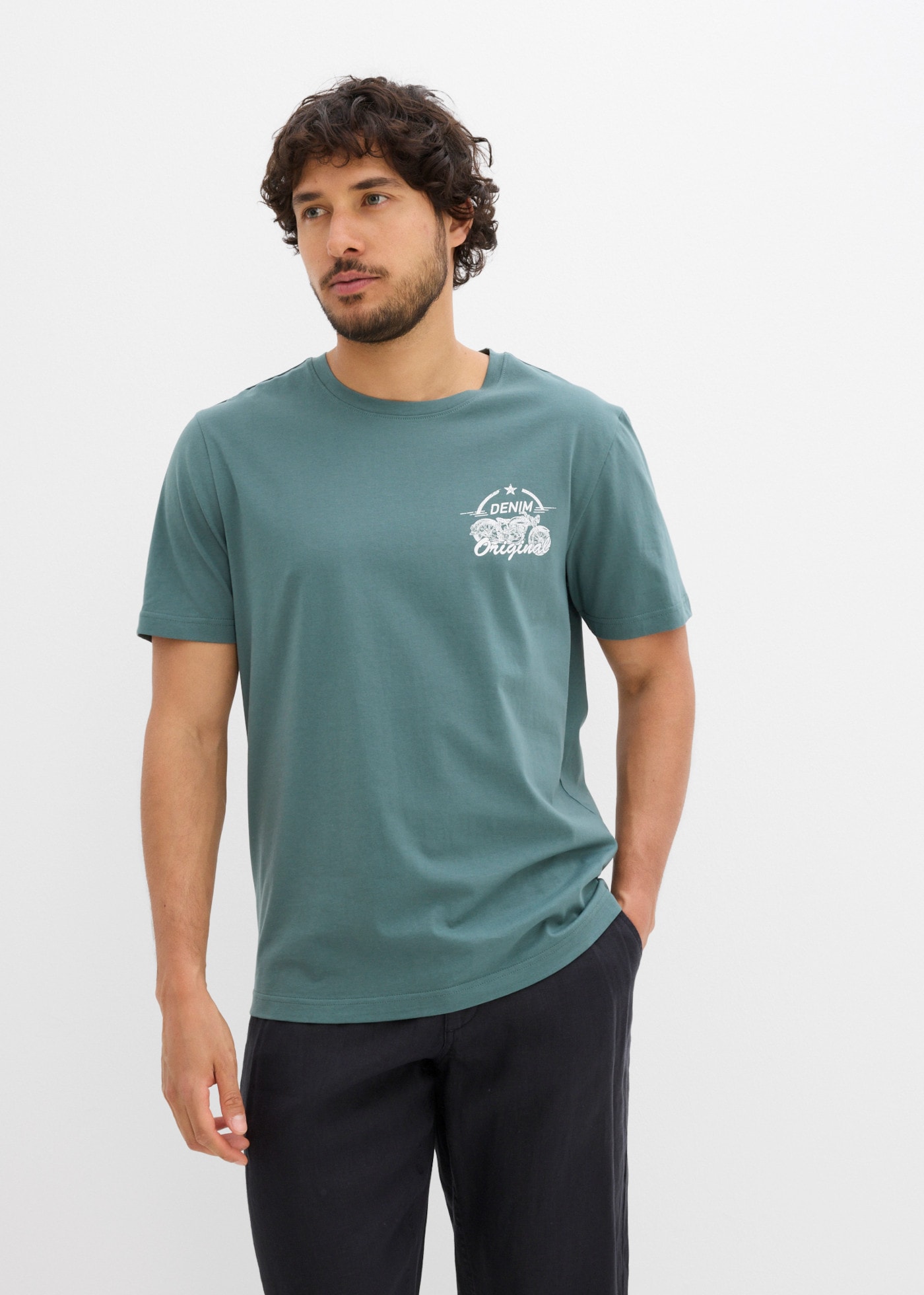 bonprix T-Shirt Packung, 2er,  aus reiner Baumwolle, mit Rundhalsausschnitt, Kurzarm, Regular Fit