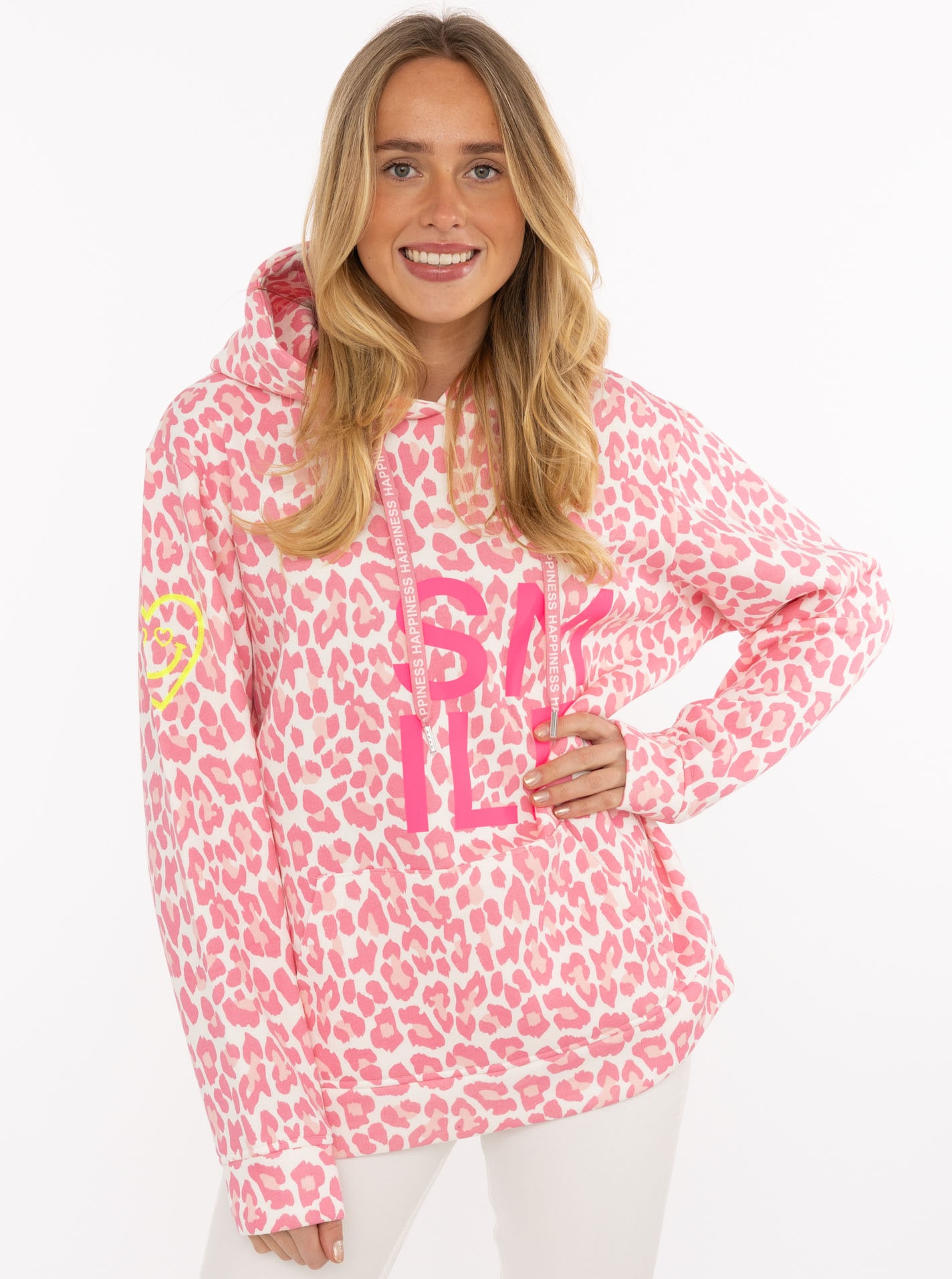 Image of Zwillingsherz Hoodie ""Alissa Leo AOP"", mit SMILE Print, Kapuze, Leo Muster