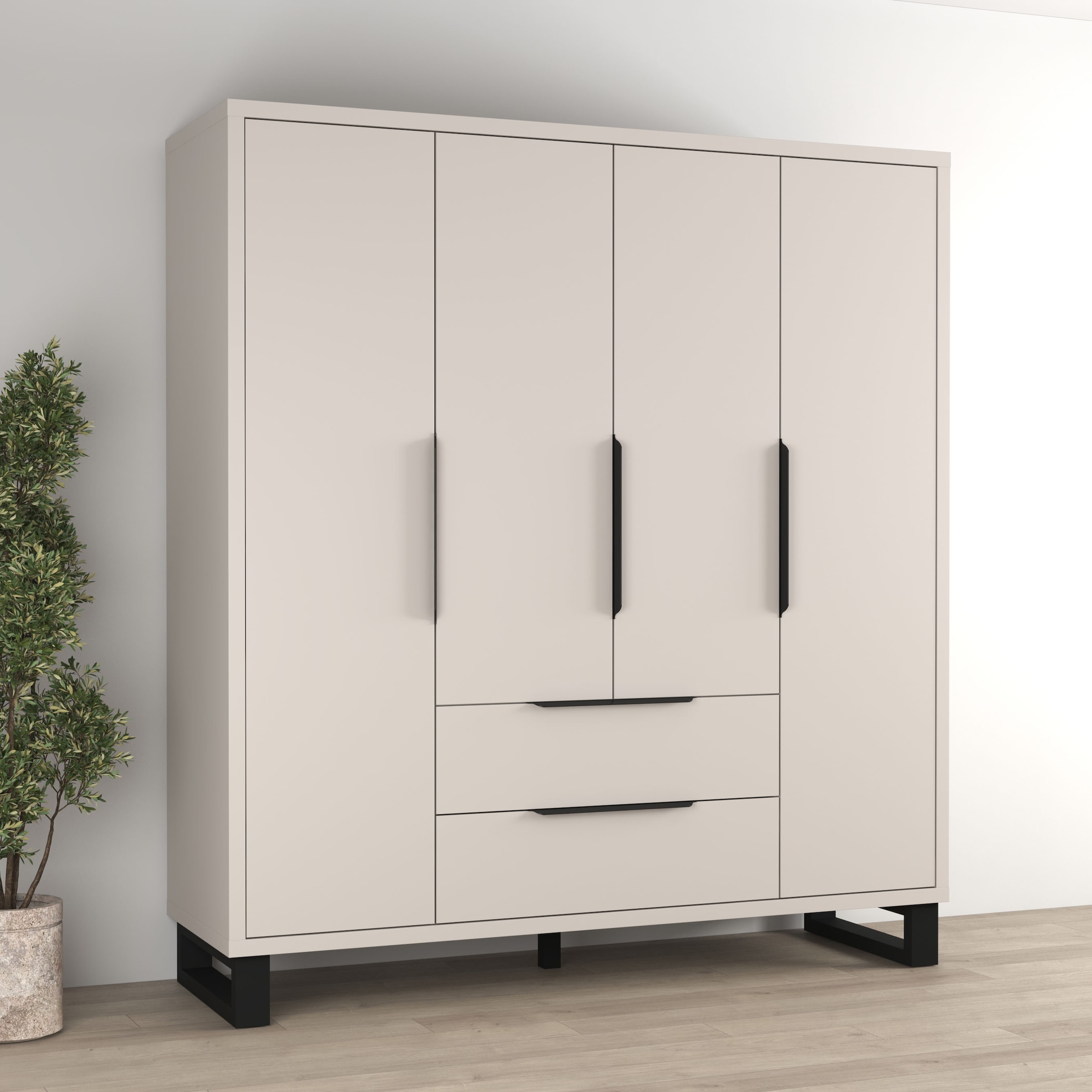 Image of Home affaire Drehtürenschrank "Bronne,Breite 191 cm, Kleiderschrank inclusive Innenausstattung" Kleiderschrank, 2 Schubkästen, Metallgriffe, Garderobe