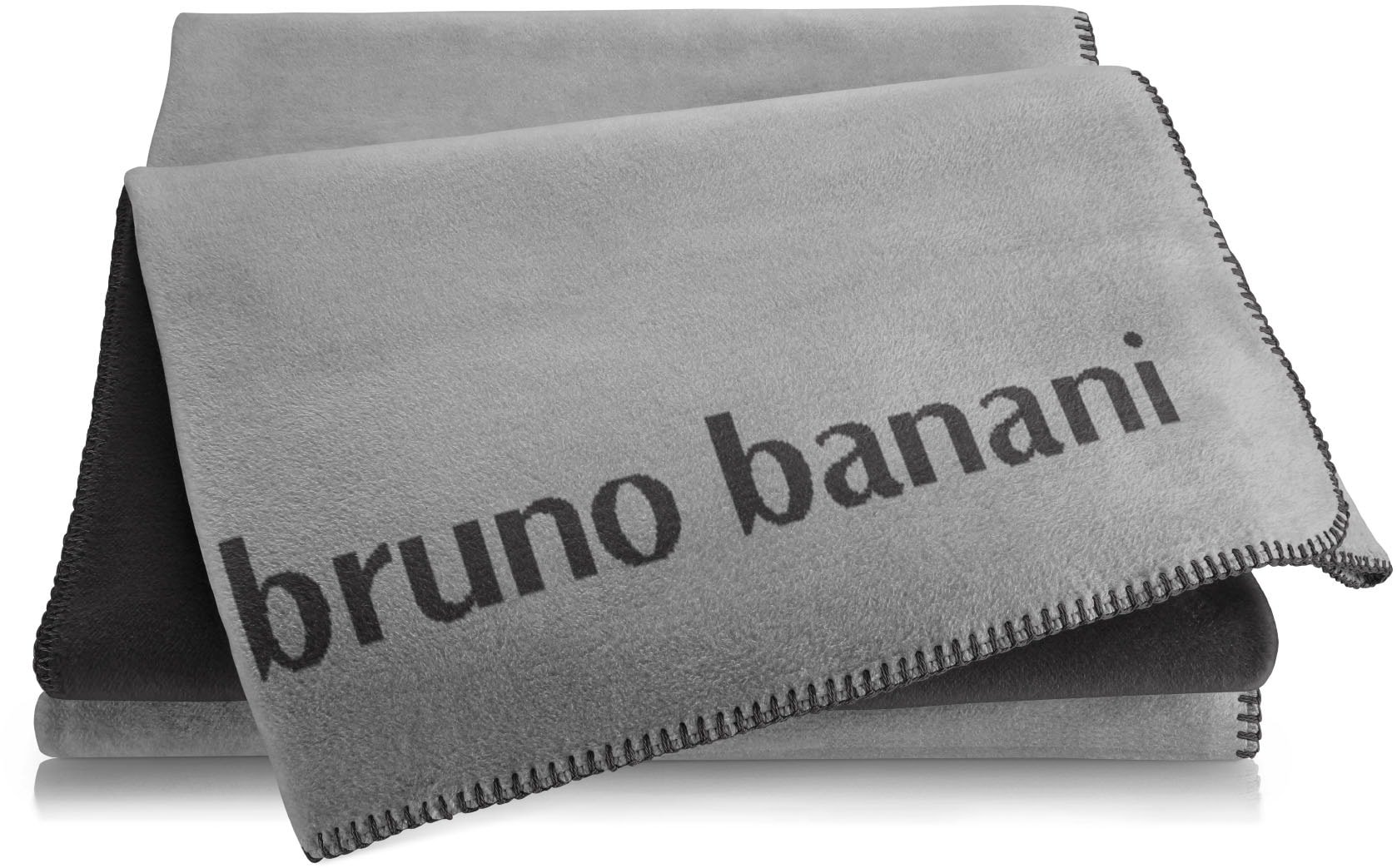 Image of Bruno Banani Wohndecke "Bruno Banani, 1 Stück, Uni-Farben, Kuscheldecke, Schriftzug" mit modernem Zierstich, 150x200 cm, 50% recycelte Baumwolle