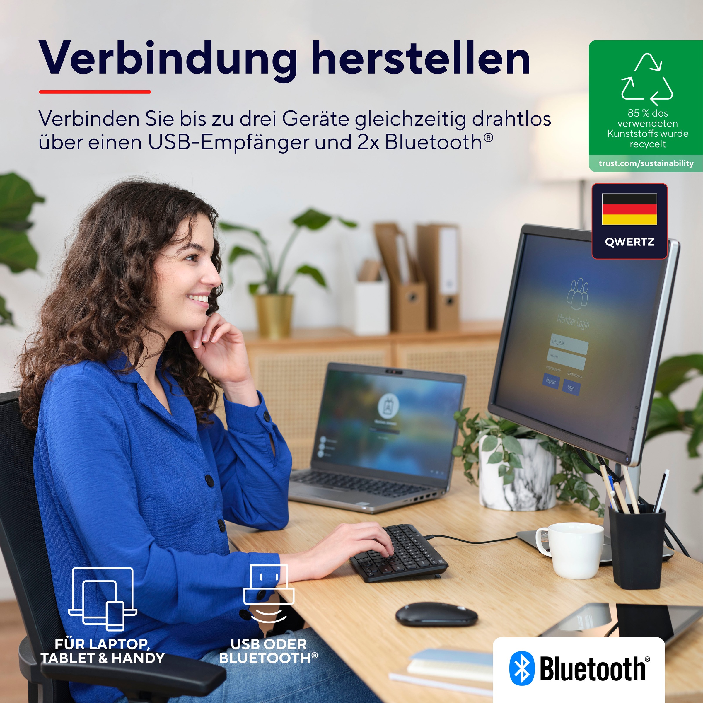 Trust Wireless-Tastatur »Lyra Kompakte Funktastatur«, (USB-Anschluss-Anpassbare Höhe-Multimedia-Tasten)