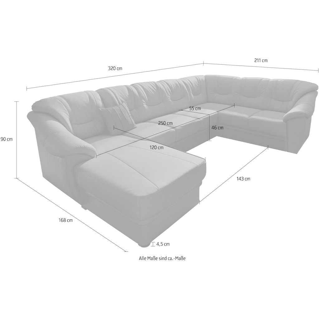 sit&more Wohnlandschaft »Savona U-Form«, wahlweise mit Bettfunktion, inklusive Federkern, frei im Raum stellbar