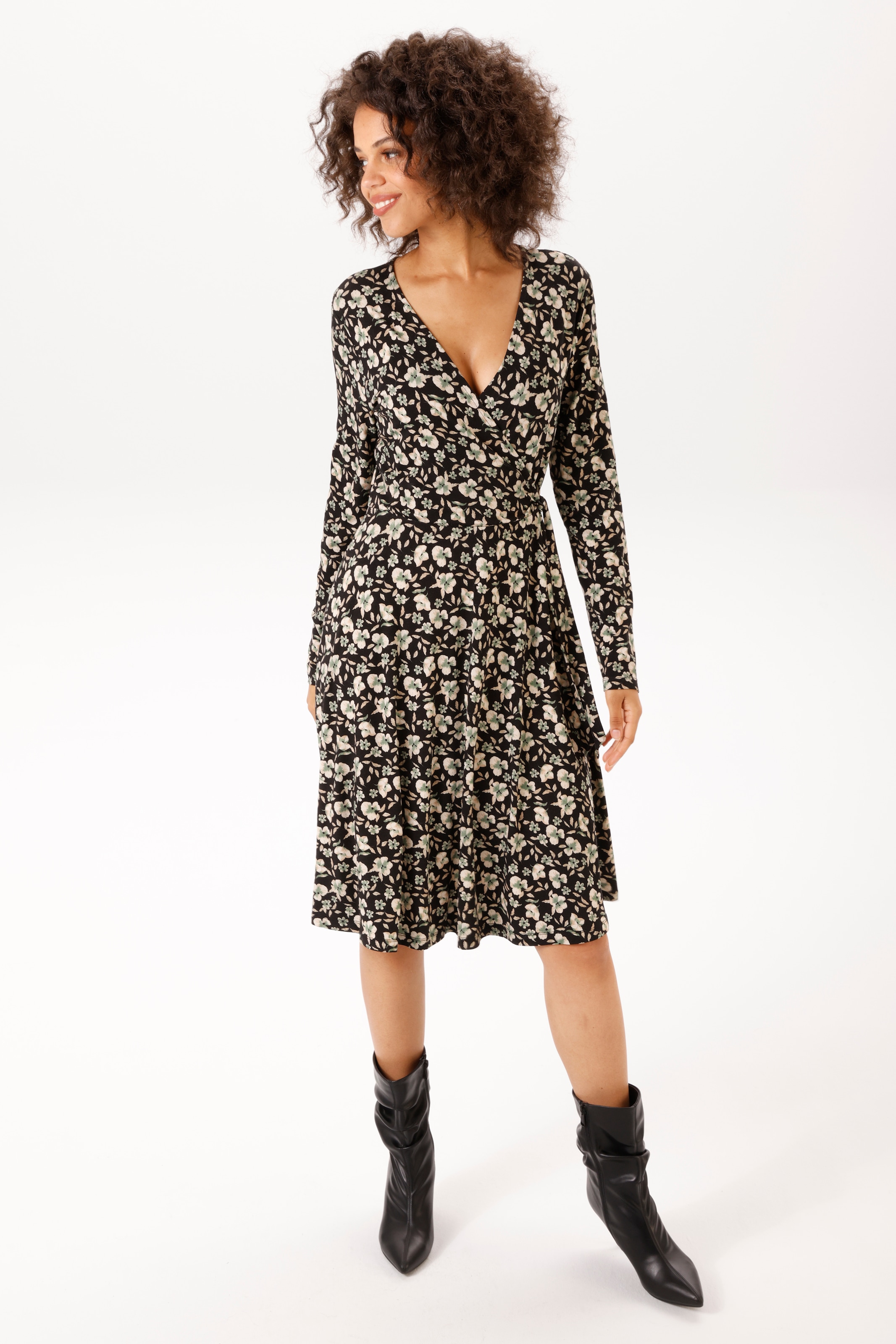 Aniston CASUAL Robe en jersey imprimé de petites fleurs et feuilles - NOUVELLE COLLECTION