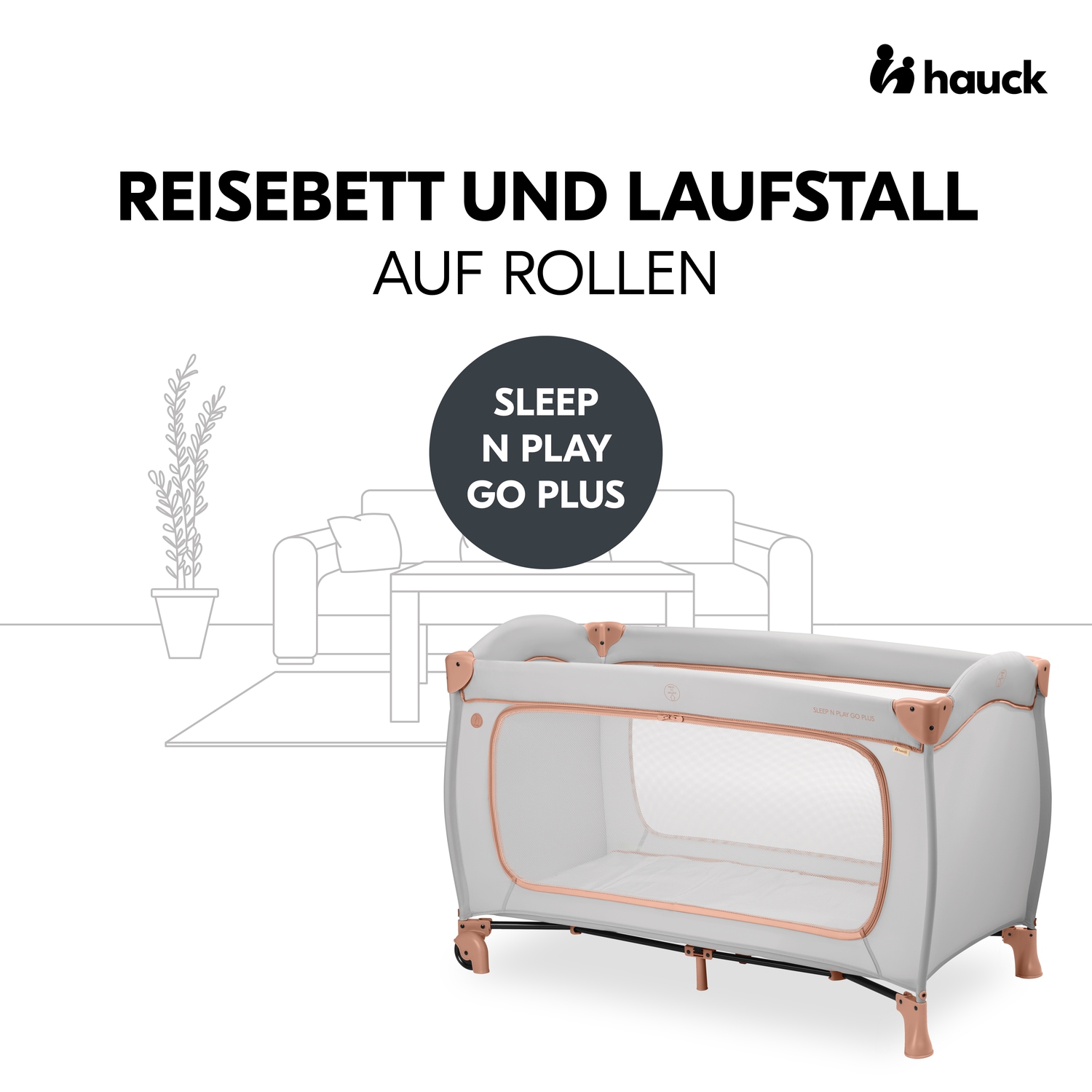 Hauck Lit de voyage pour bébé »Sleep N Play Go Plus, Dusty Cork« mit integrierten Rädern; Vorderausstieg