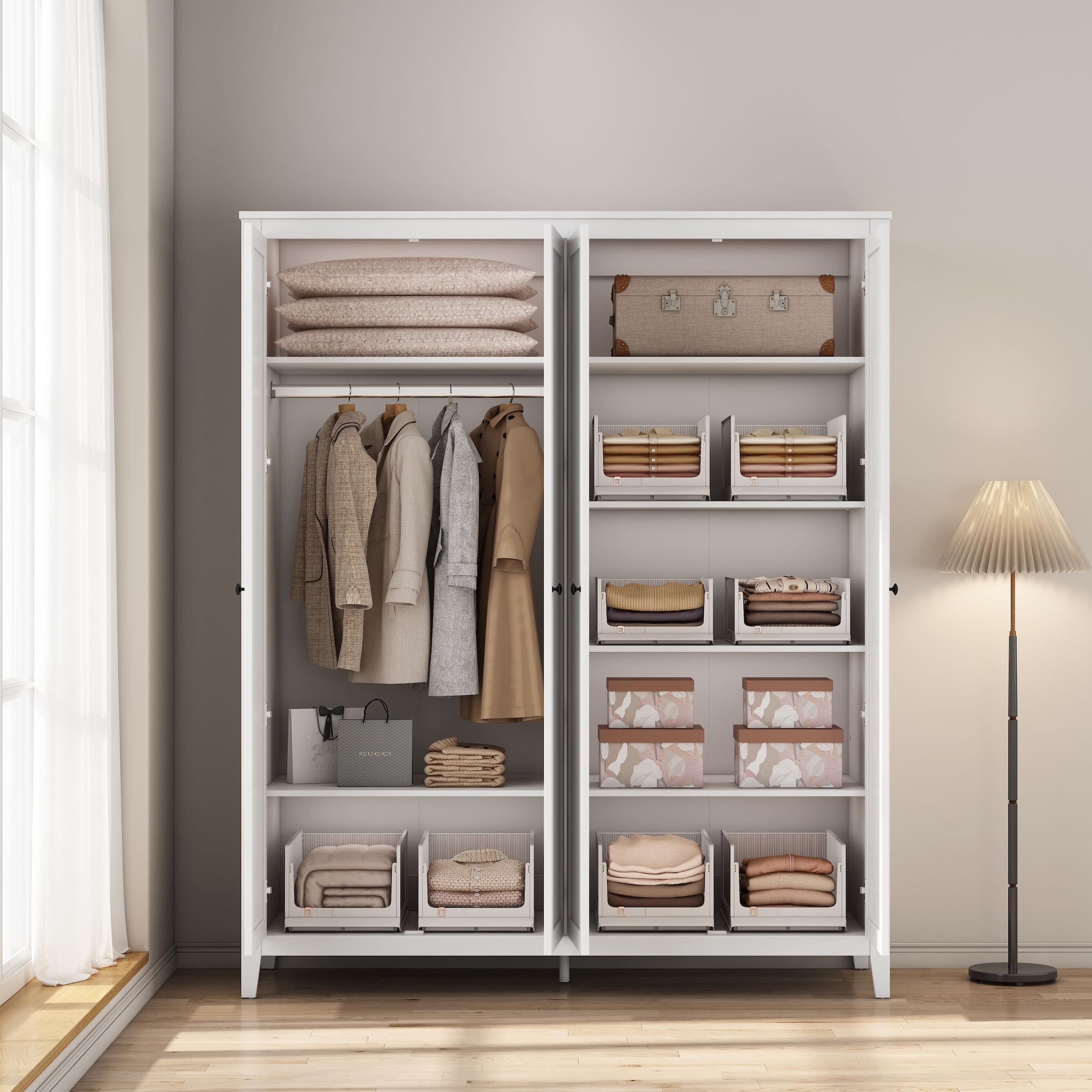 GOODproduct Kleiderschrank »Borkum Schlafzimmerschrank Garderobe Landhaus Bestseller weiss« schwarze Griffe aus Metall, 