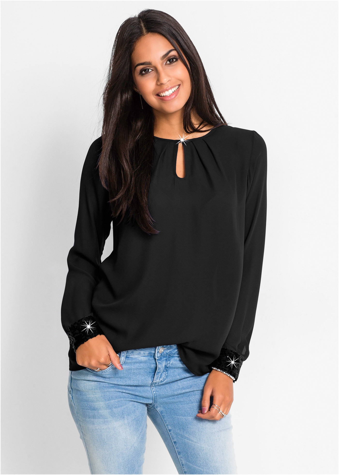 Image of bonprix Schlupfbluse "Schlupfbluse" lockere Passform, aus Polyester, mit Paillettenapplikationen