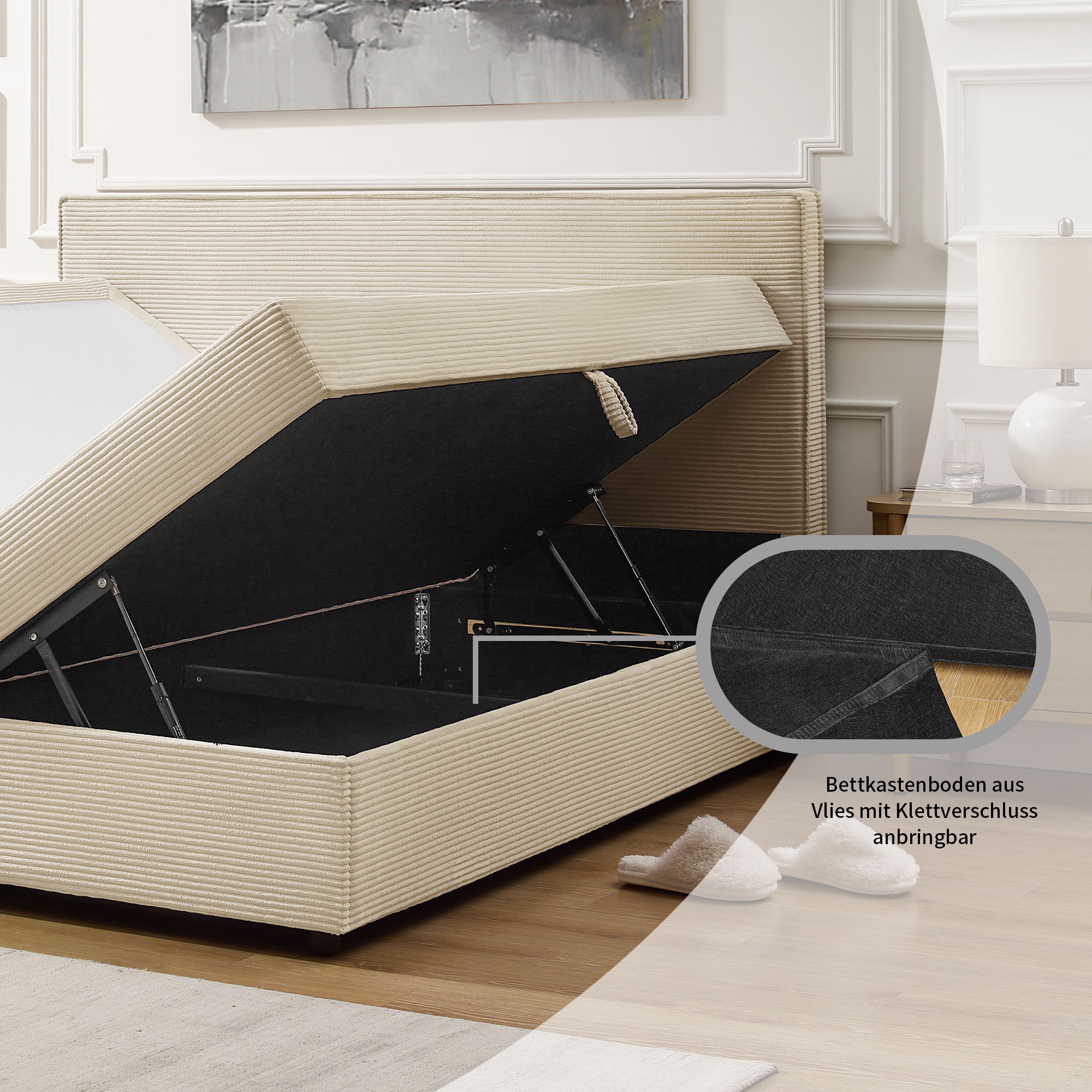 GOODproduct Boxbett »Eliaas inkl. Bettkasten und Topper, Liegefläche 180x200cm« erhältlich in hochwertigem Cord-Stoff, inkl. Aufbauvideo