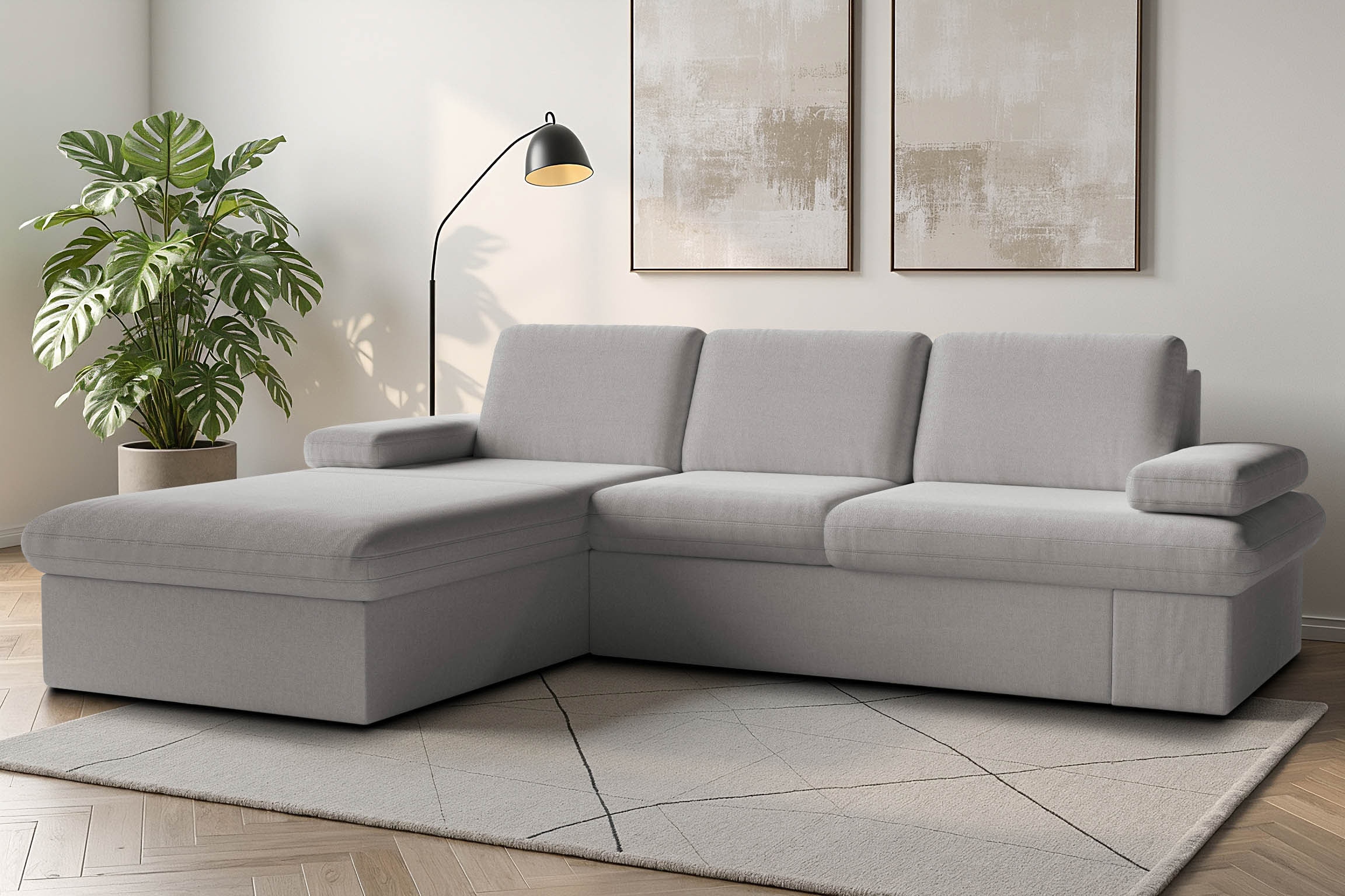 sit&more Canapé d'angle »Moreno L-Form, B: 247 cm« avec réglage de l'accoudoir, fonction couchage en option