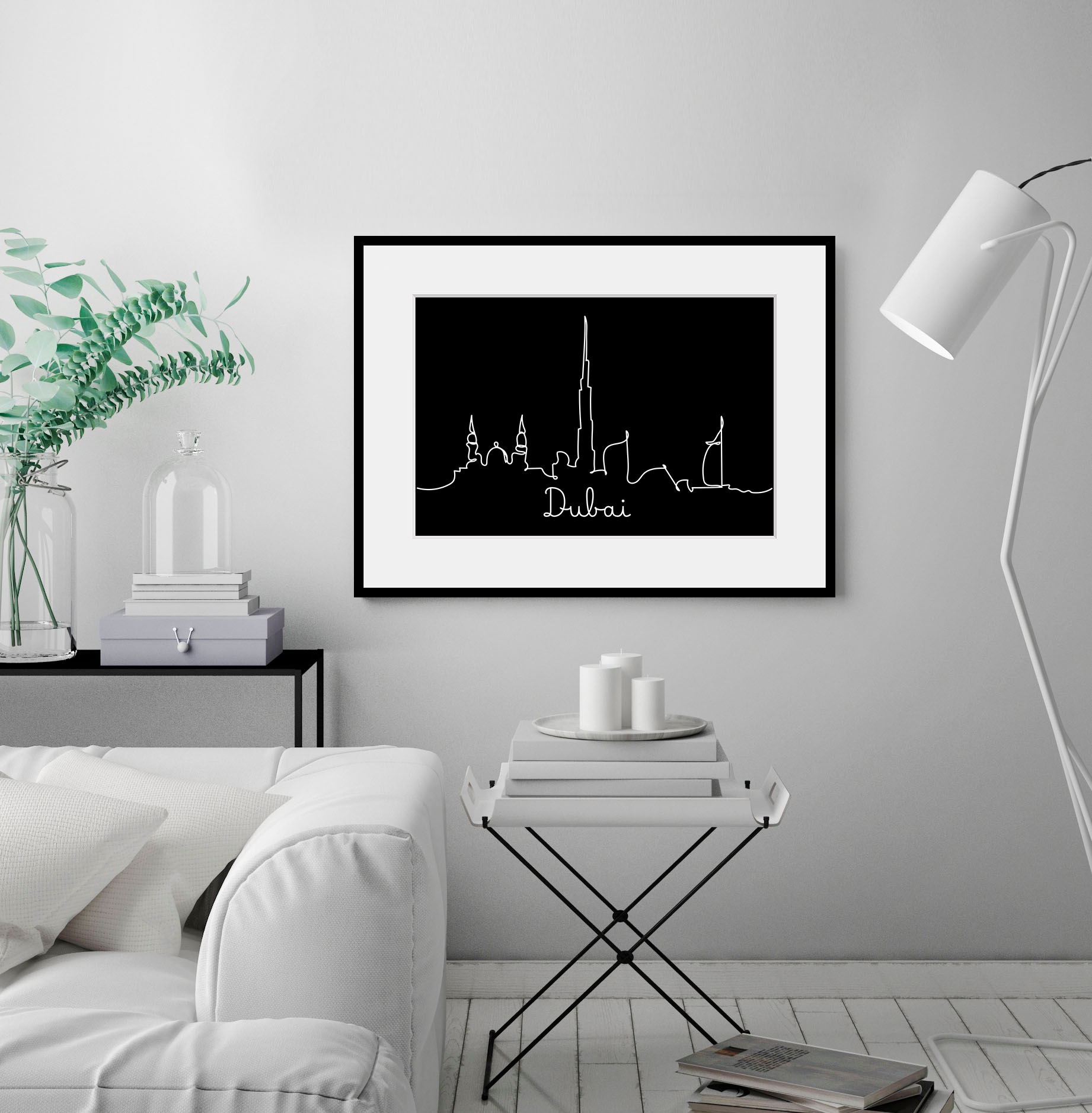 Image of queence Bild "Dubai Skyline" Gebäude Religion Schriftzug Stadt Städte 1 Stk. tlg. HD Premium Poster-Druck inkl. Holzrahmen
