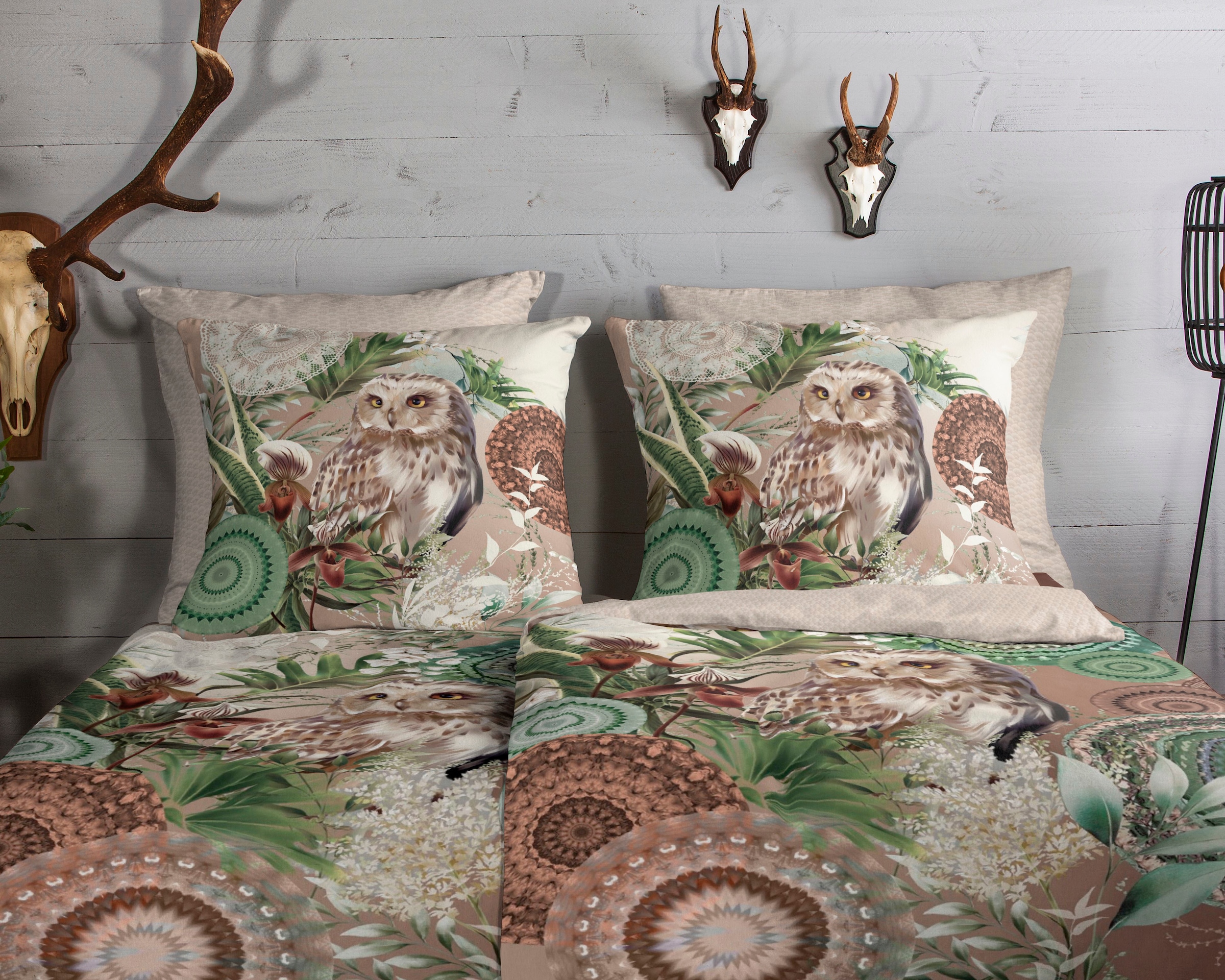 hip Wendebettwäsche »Kirja«, Biber, 135x200, Warm, Weich, Wendeoptik, Reissverschluss, Eule, Sand