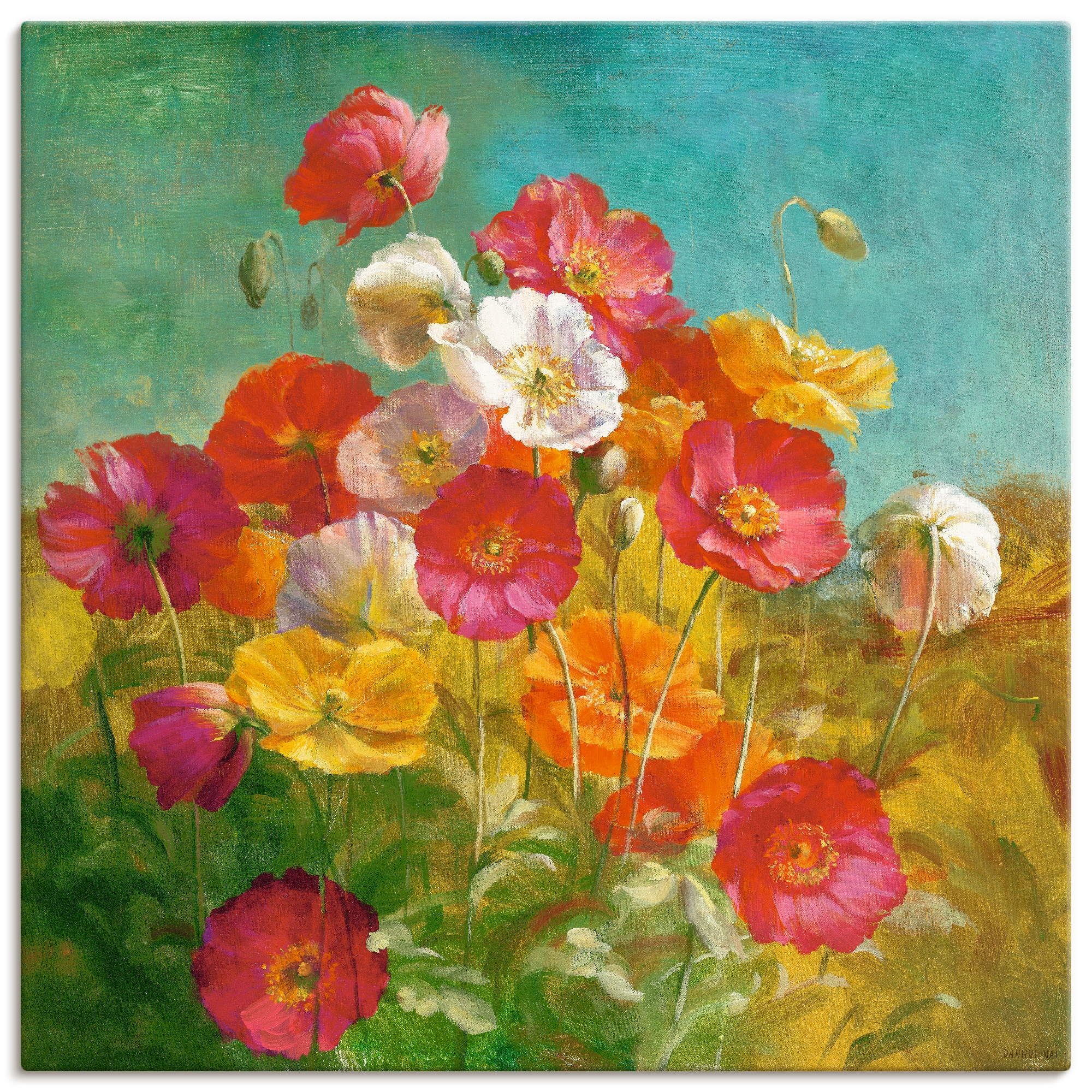 Image of Artland Leinwandbild "Mohnblumenfeld" Blumen 1 Stk. tlg. auf Holzrahmen gespannt