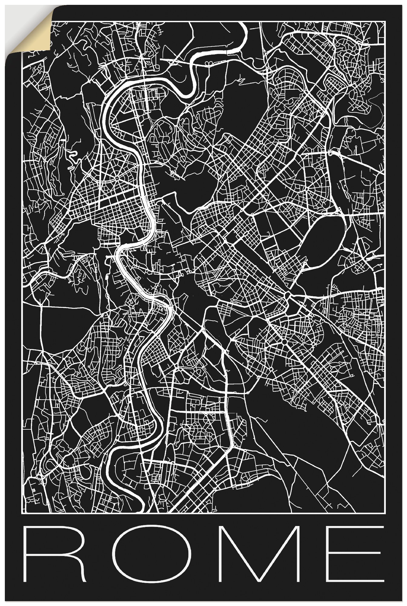 Image of Artland Wandbild »Retro Karte Rom Italien Schwarz«, Italien, (1 St.), in vielen Grössen & Produktarten - Alubild / Outdoorbild für den Aussenbereich, Leinwandbild, Poster, Wandaufkleber / Wandtattoo auch für Badezimmer geeignet bei Ackermann Versand Schwe