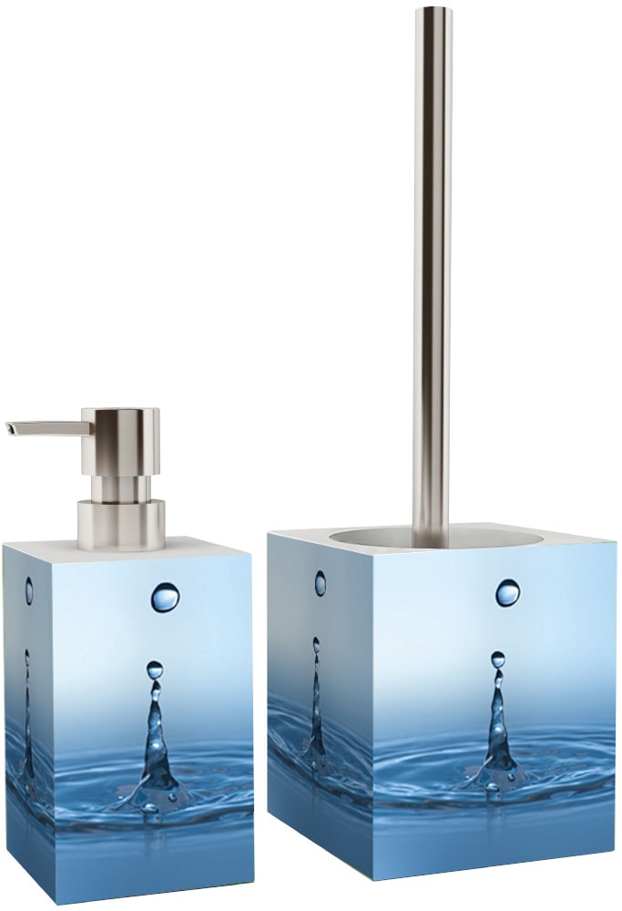 Sanilo Set d'accessoires de salle de bain »Wassertropfen« bestehend aus WC-Sitz, Badteppich, Stöpsel, Seifenspender, WC-Bürste