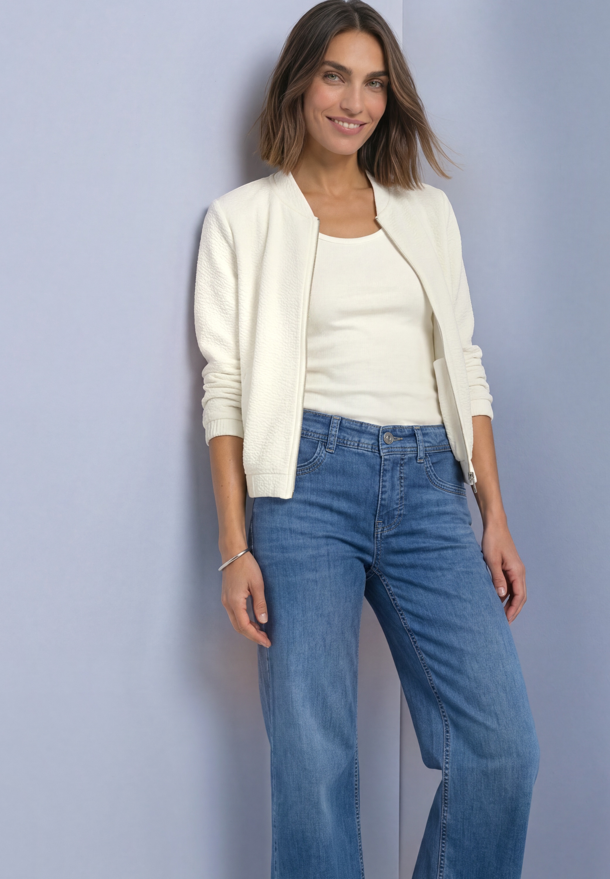Image of STREET ONE Sweatjacke 3/4-Arm-Blouson mit Zipper und Struktur