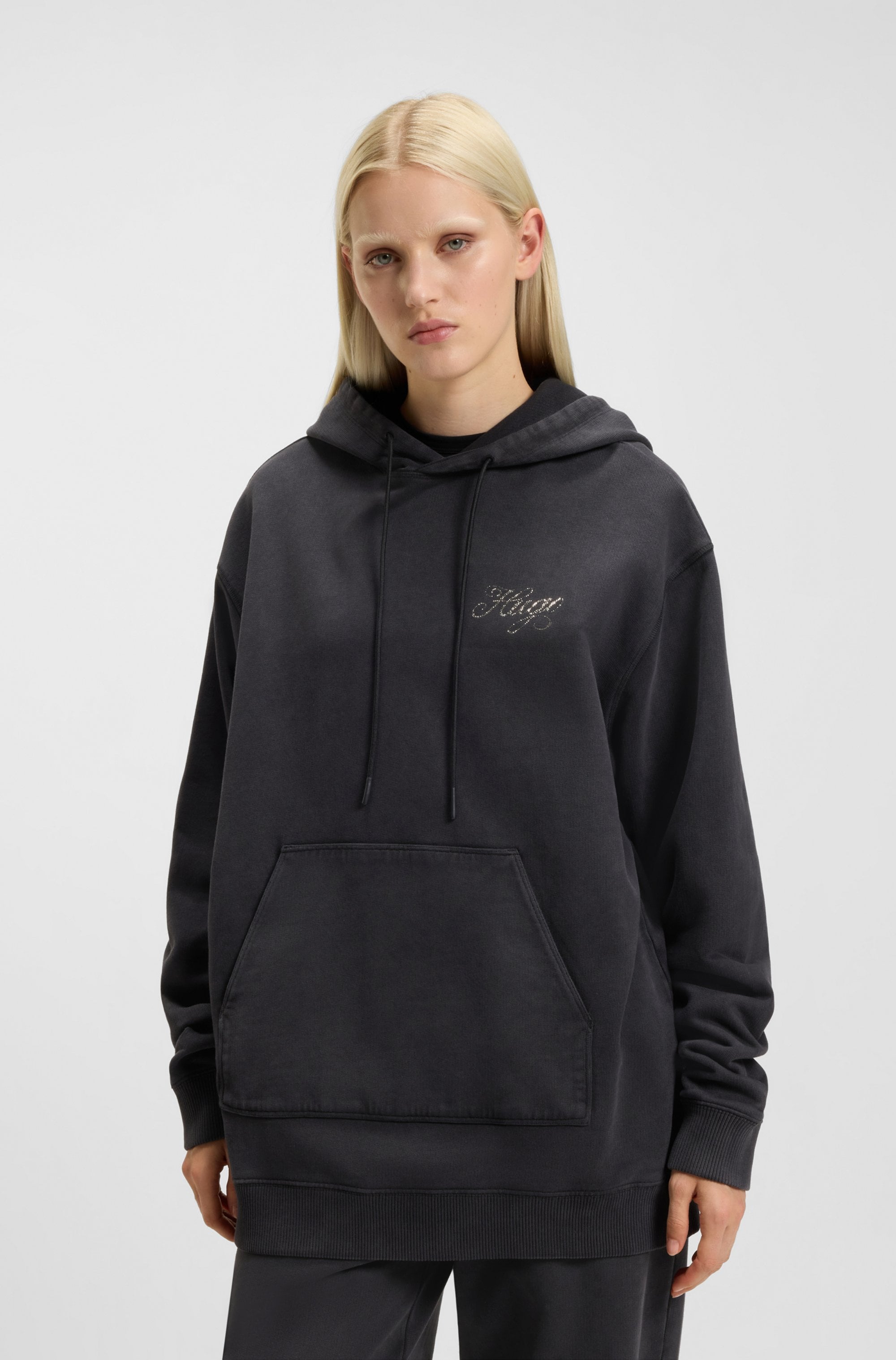 Image of HUGO Hoodie "Dejandra", Oversized Fit, Strassapplikation auf dem Rücken