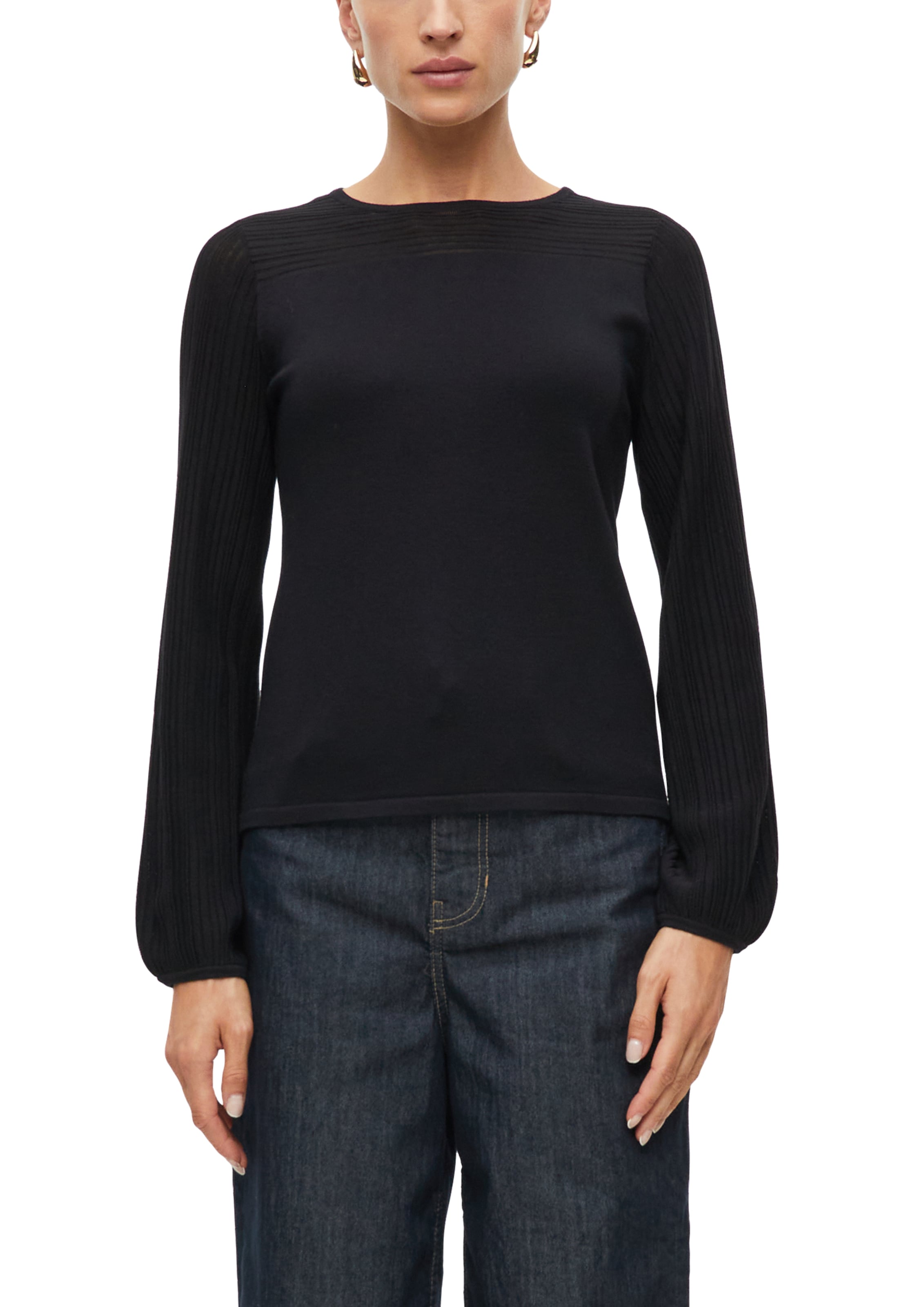 Image of s.Oliver BLACK LABEL Strickpullover Rippenstruktur an Ärmeln und Schulterpartie / Viskose