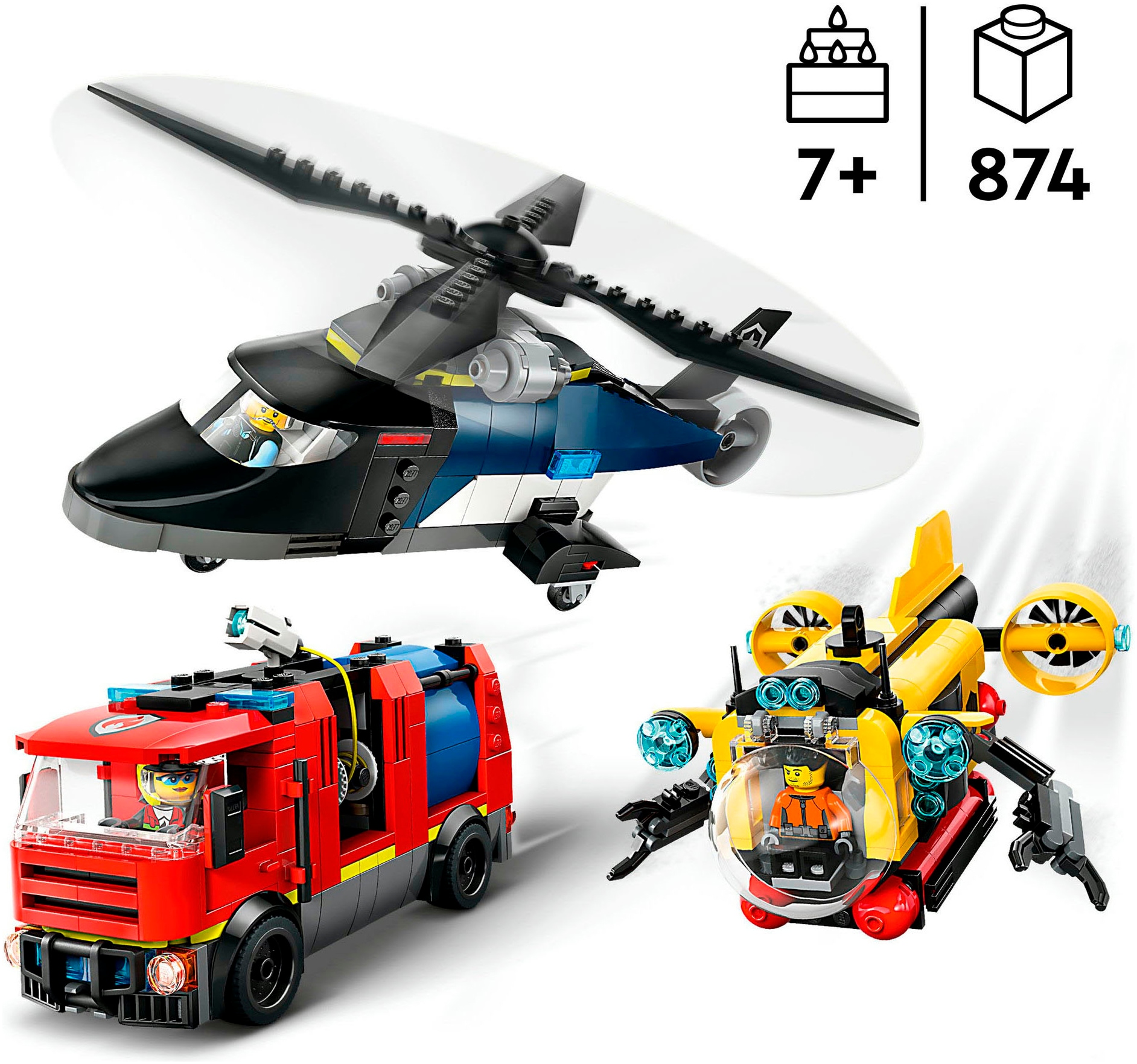 LEGO® Pions de construction »Kombinationsset mit Hubschrauber, Löschauto und U-Boot (60462)« LEGO City; Made in Europe