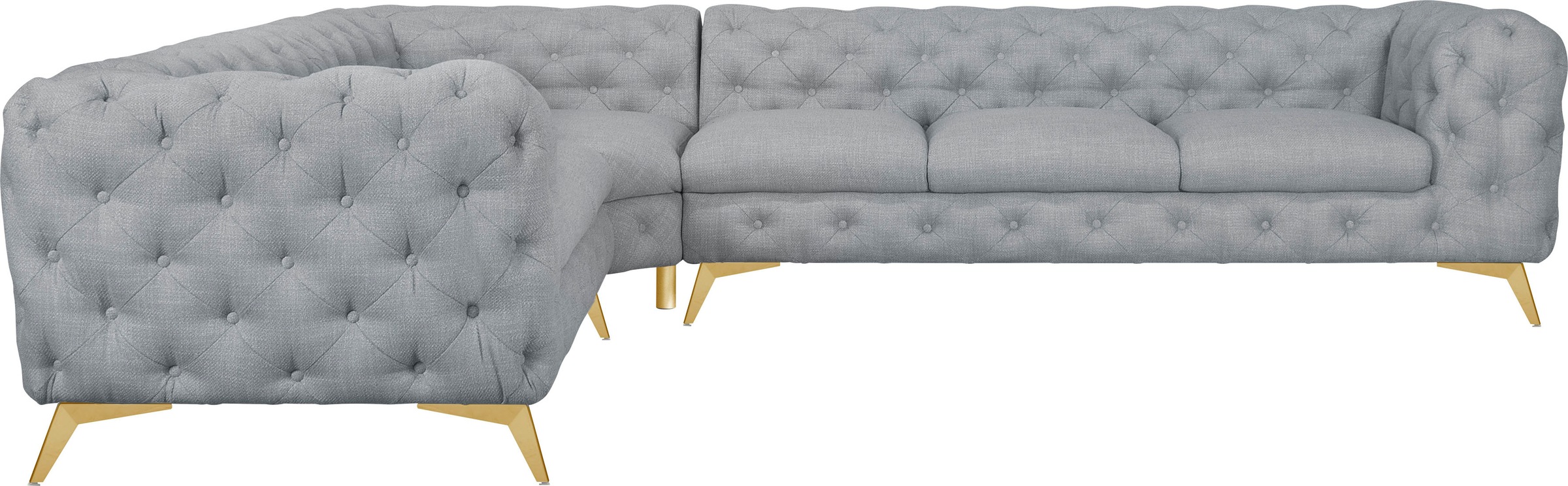 Leonique Chesterfield-Sofa »Ecksofa GLYNIS L-Form mit Wellenunterfederung, Masse B/T/H 323/264/75cm«, aufwändige Knopfheftung, moderne Chesterfield Optik, Fussfarbe wählbar