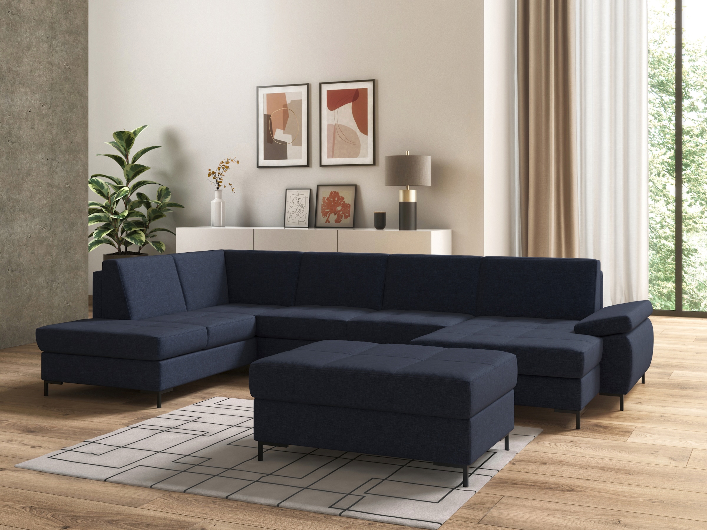 DOMO collection Wohnlandschaft »Capelo, komfortabel, klare Linien zeichnen dieses Design aus, U-Form« mit Armteilverstellung, wahlweise mit Bettfunktion, Federkern