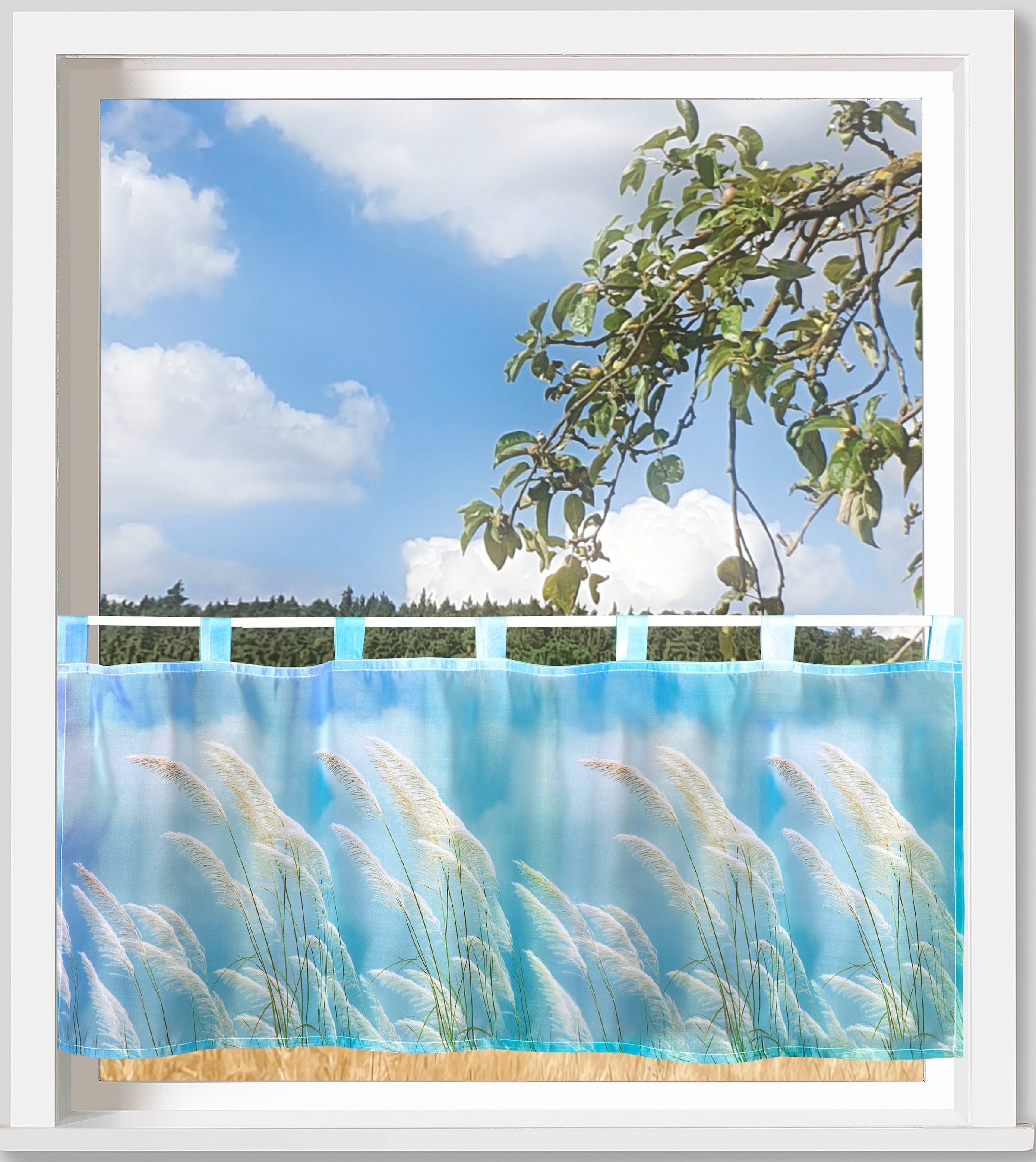 Image of Weckbrodt Scheibengardine "Schilfgras" Schlaufen 1 Stk. tlg. Bistro, Voile, floral, transparent, HxB 45x120cm, Gardine, Store