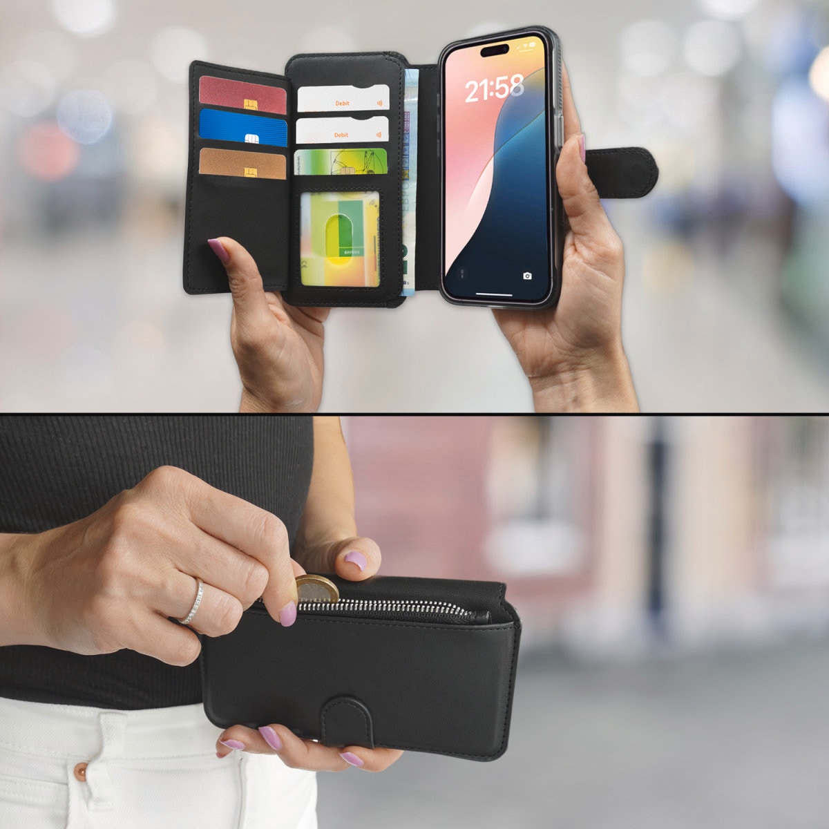 4smarts Flip Case »Universal Magnet Wallet CoinCaddy XL« MagSafe UltiMag Portemonnaie, RFID Schutz, iPhone 12, 13, 14, 15 Serie