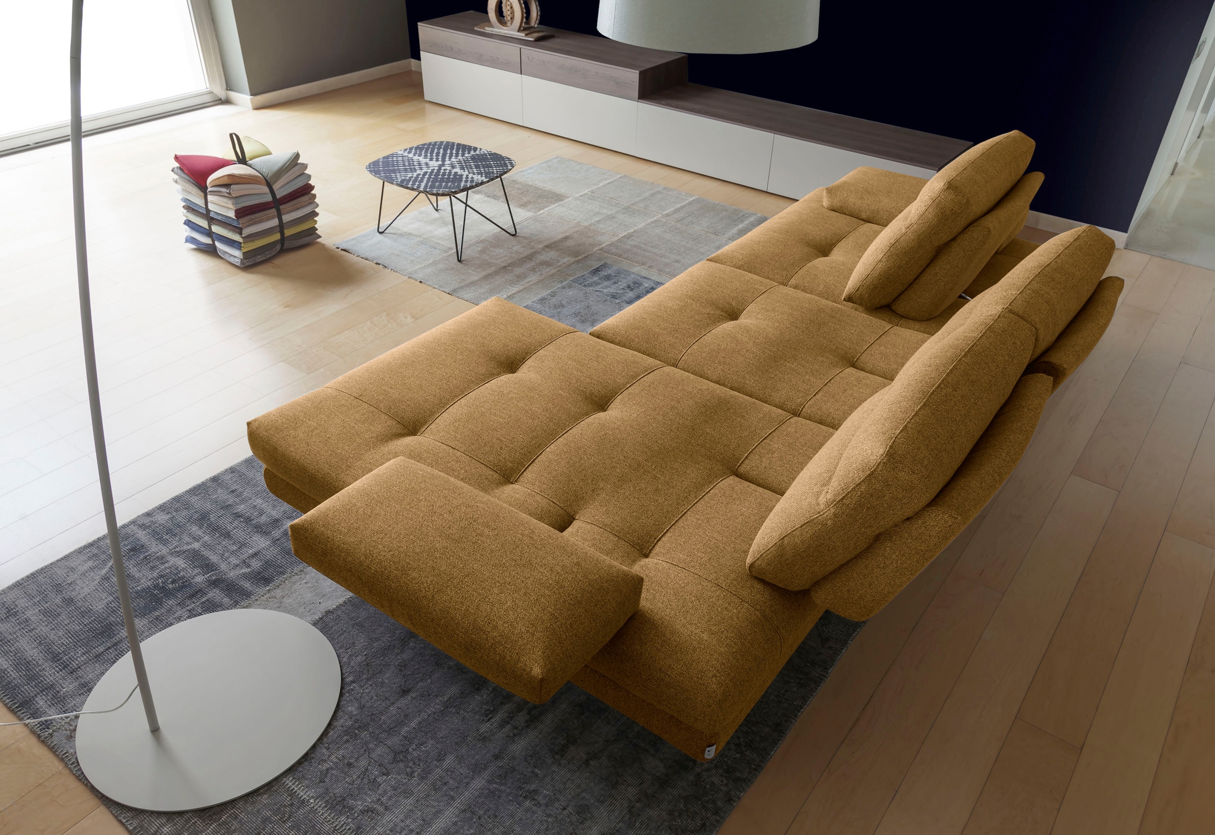 CALIA ITALIA Canapé d'angle »Toby Wing, B/T: 308/153 cm, Multifunktionssofa, Designsofa, L-Form« inkl. Sitztiefenverstellung und Armlehnfunktion, Füsse in schwarz matt