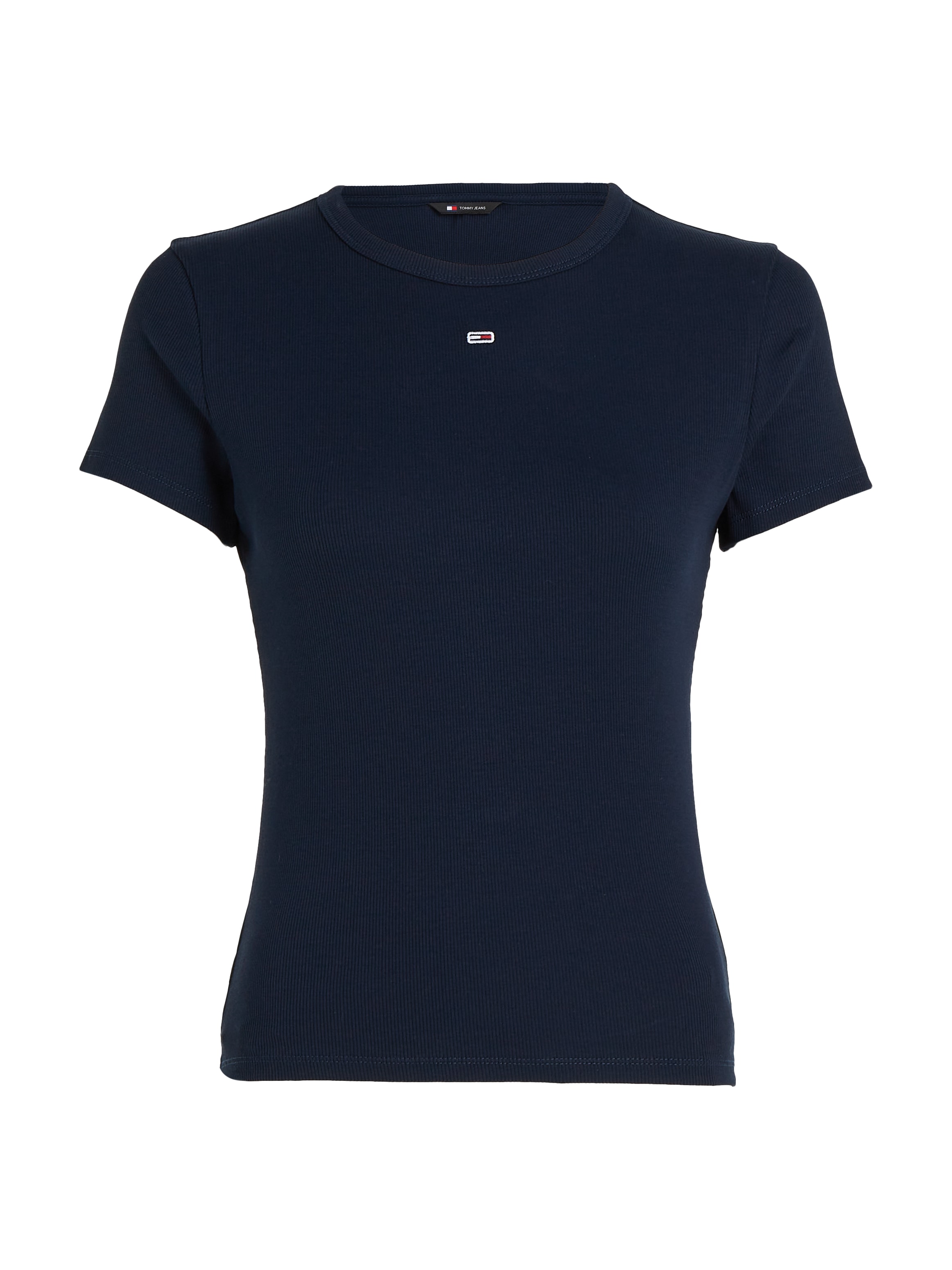 Tommy Jeans T-Shirt »Slim Essential Rib Shirt, Rippshirt Rundhalsshirt«, mit Logostickerei